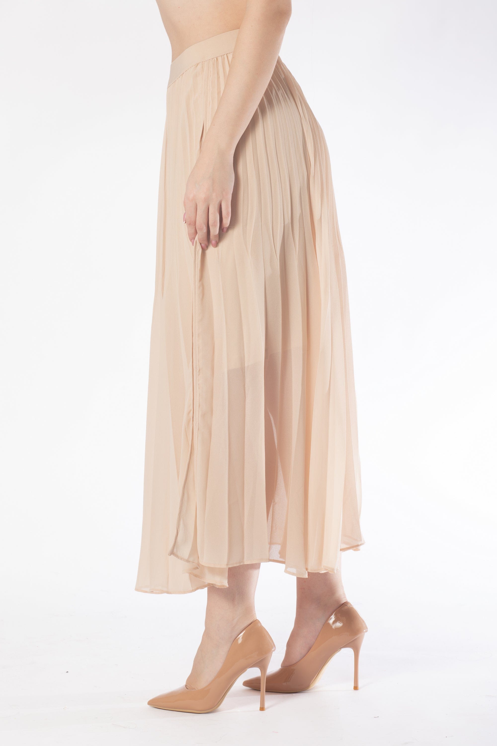 تنورة ميدي بكسرات سادة نسائي