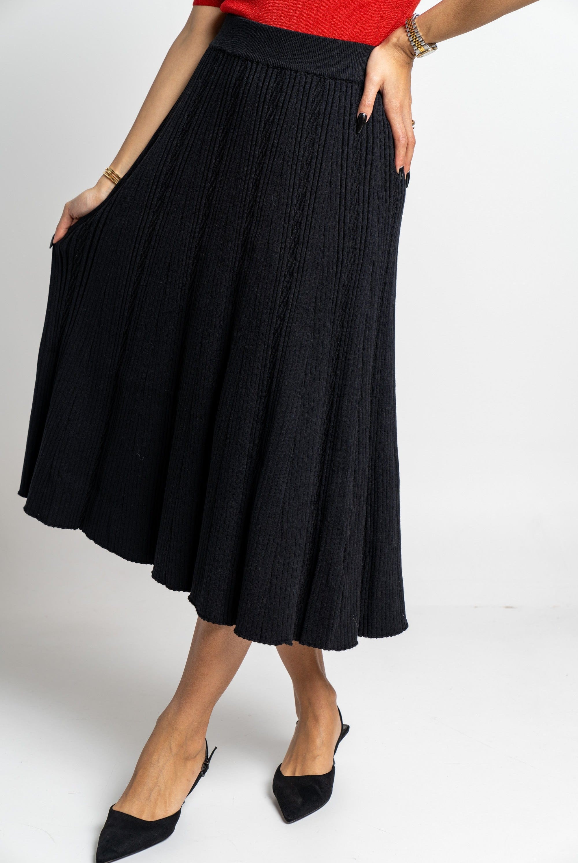 نتشي تنورة ميدي سادة منفوشة خصر مرتفع نسائية