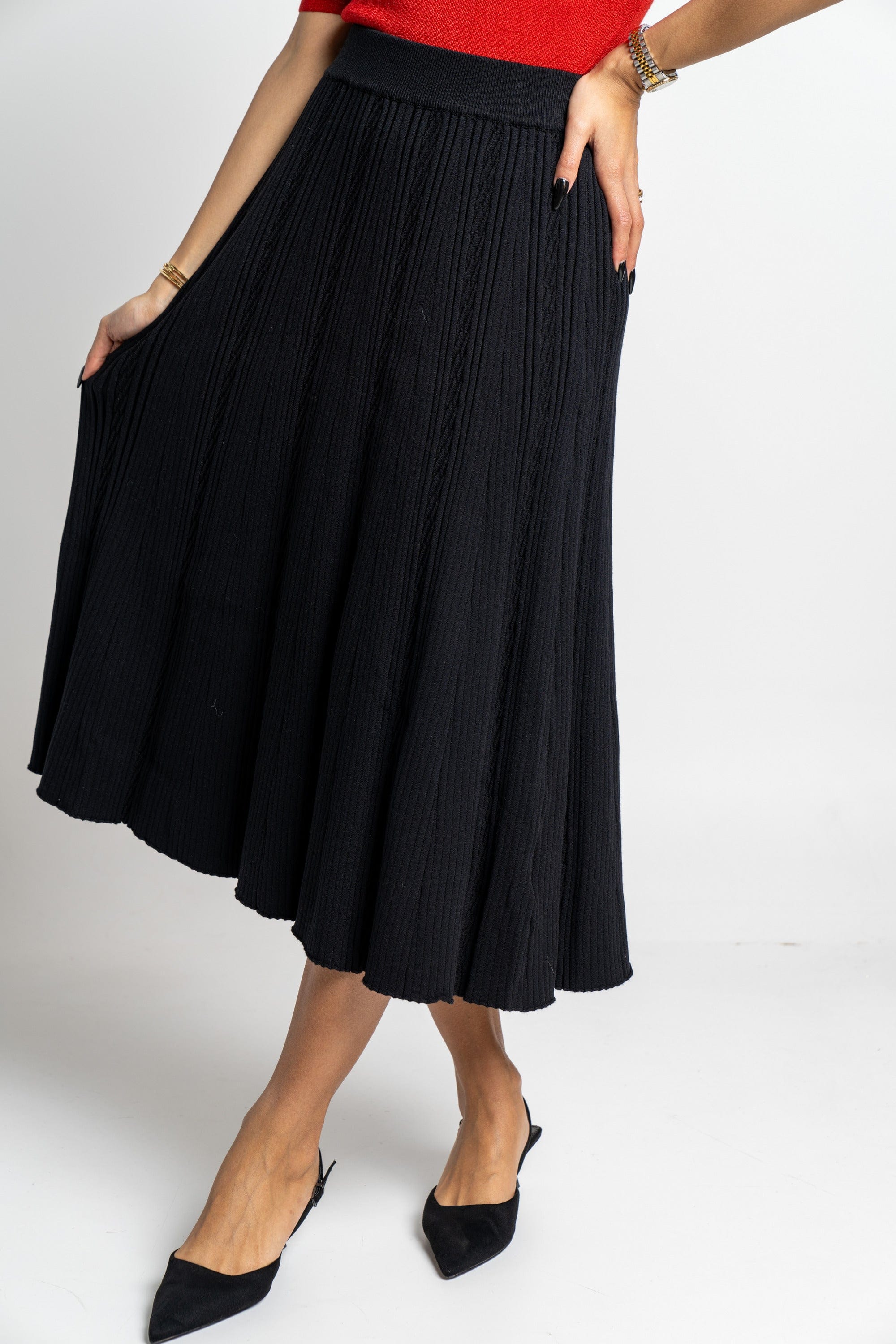 نتشي تنورة ميدي سادة منفوشة خصر مرتفع نسائية