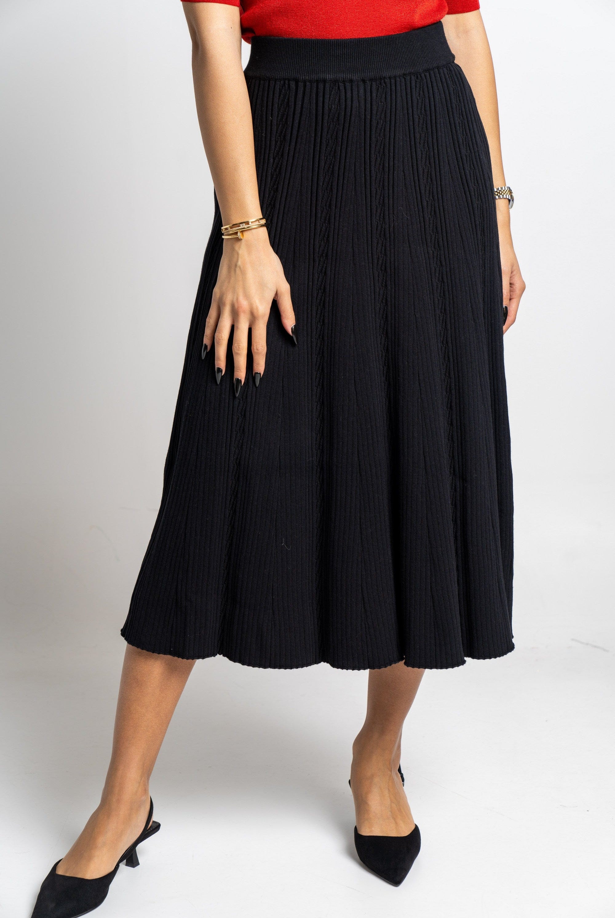 نتشي تنورة ميدي سادة منفوشة خصر مرتفع نسائية