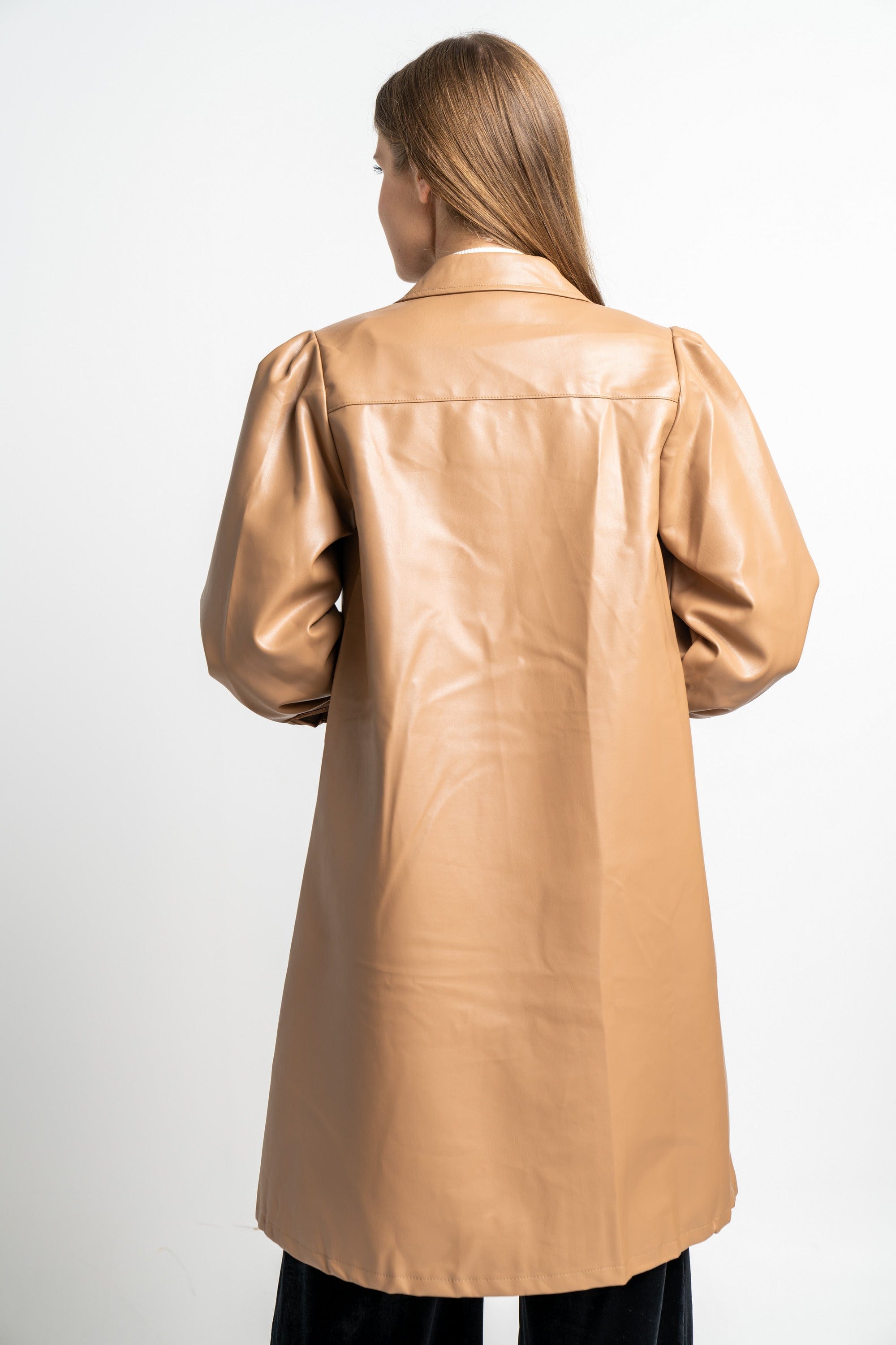 نتشي فستان جلد ميدي كم طويل سادة نسائي