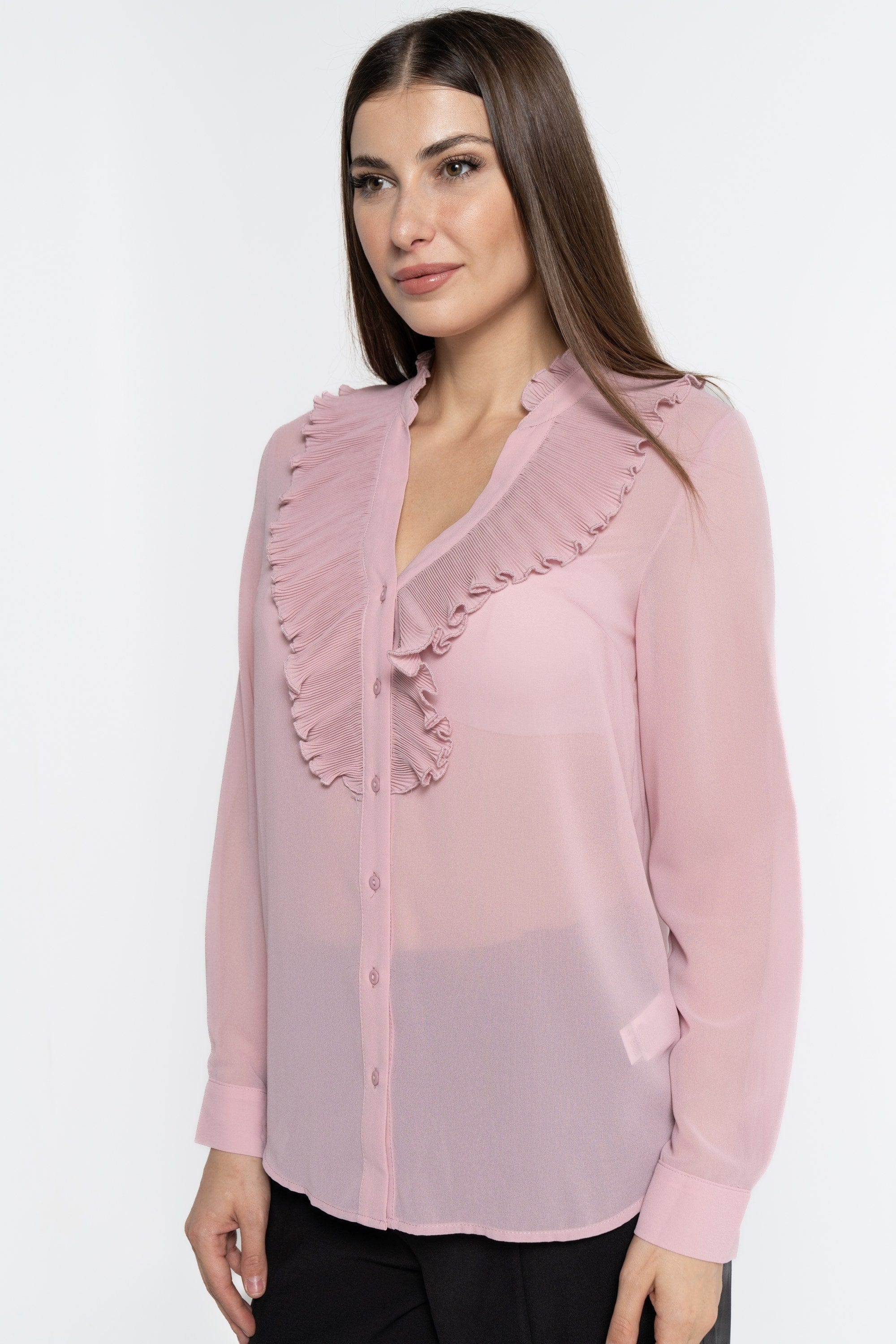 نتشي بلوزة بأكمام طويلة سادة بكشكشة أمامية نسائي