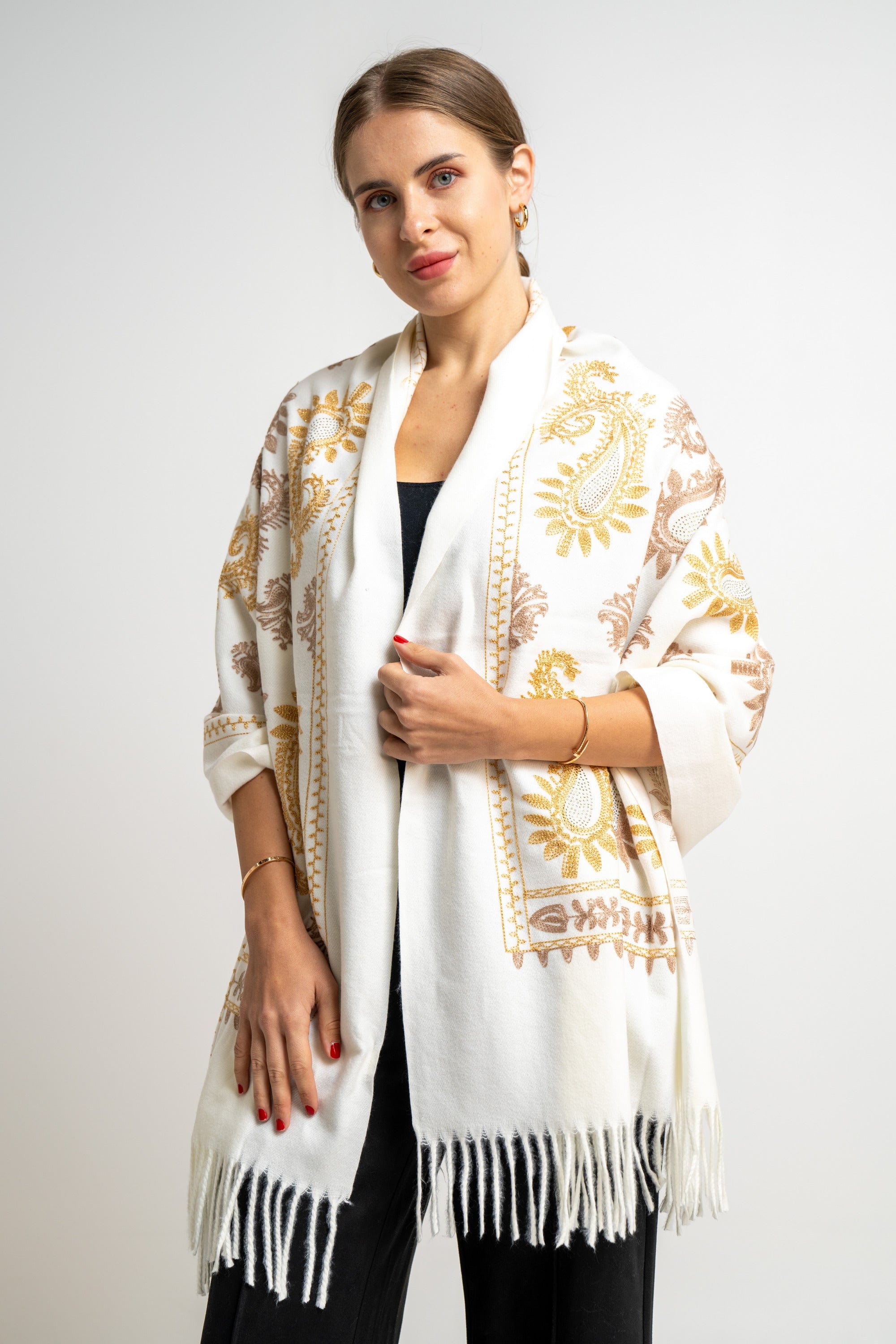 ميكا شال مطبوع مزين بخيوط نسائى