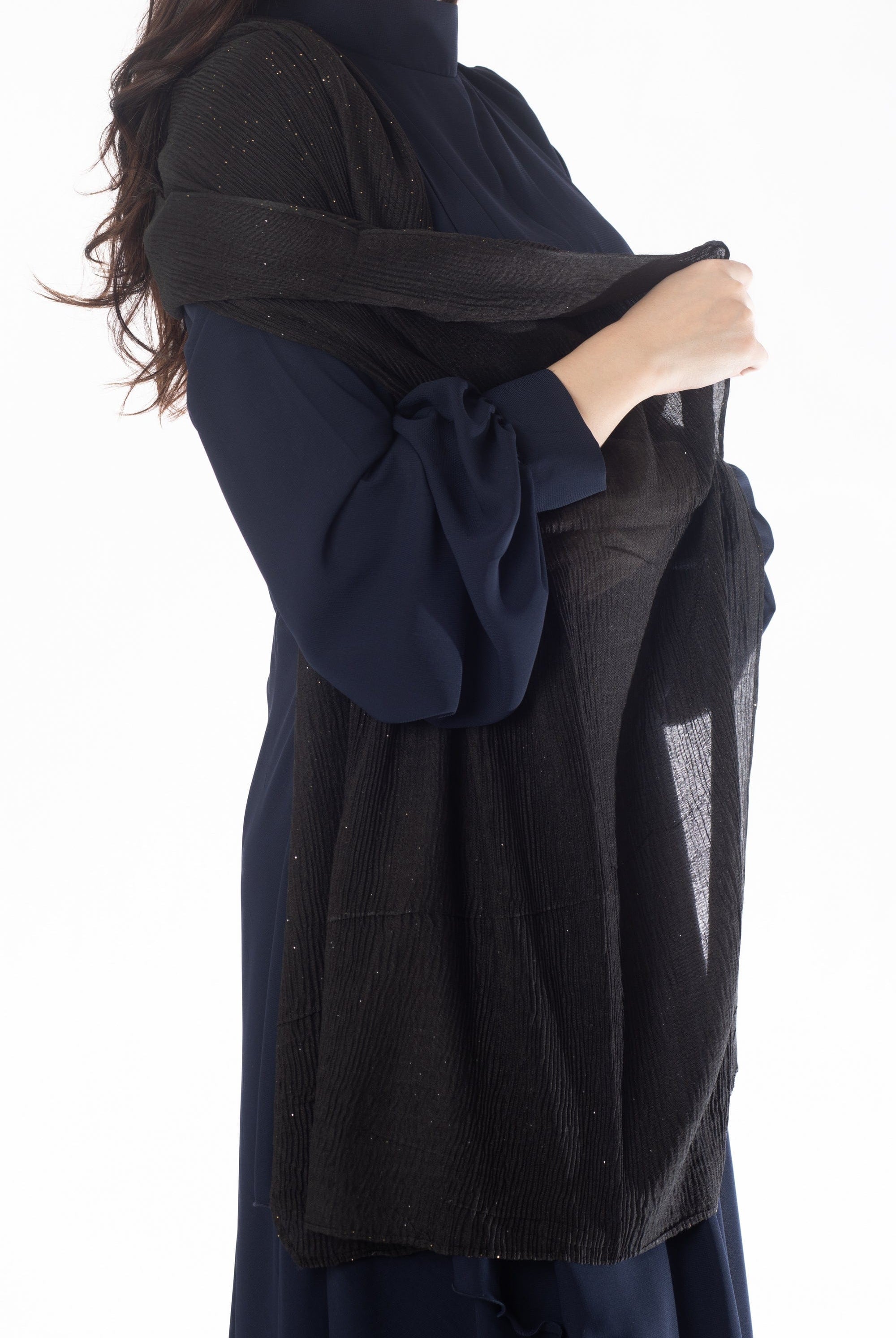 وشاح نسائي طويل سادة بكسرات نسائي