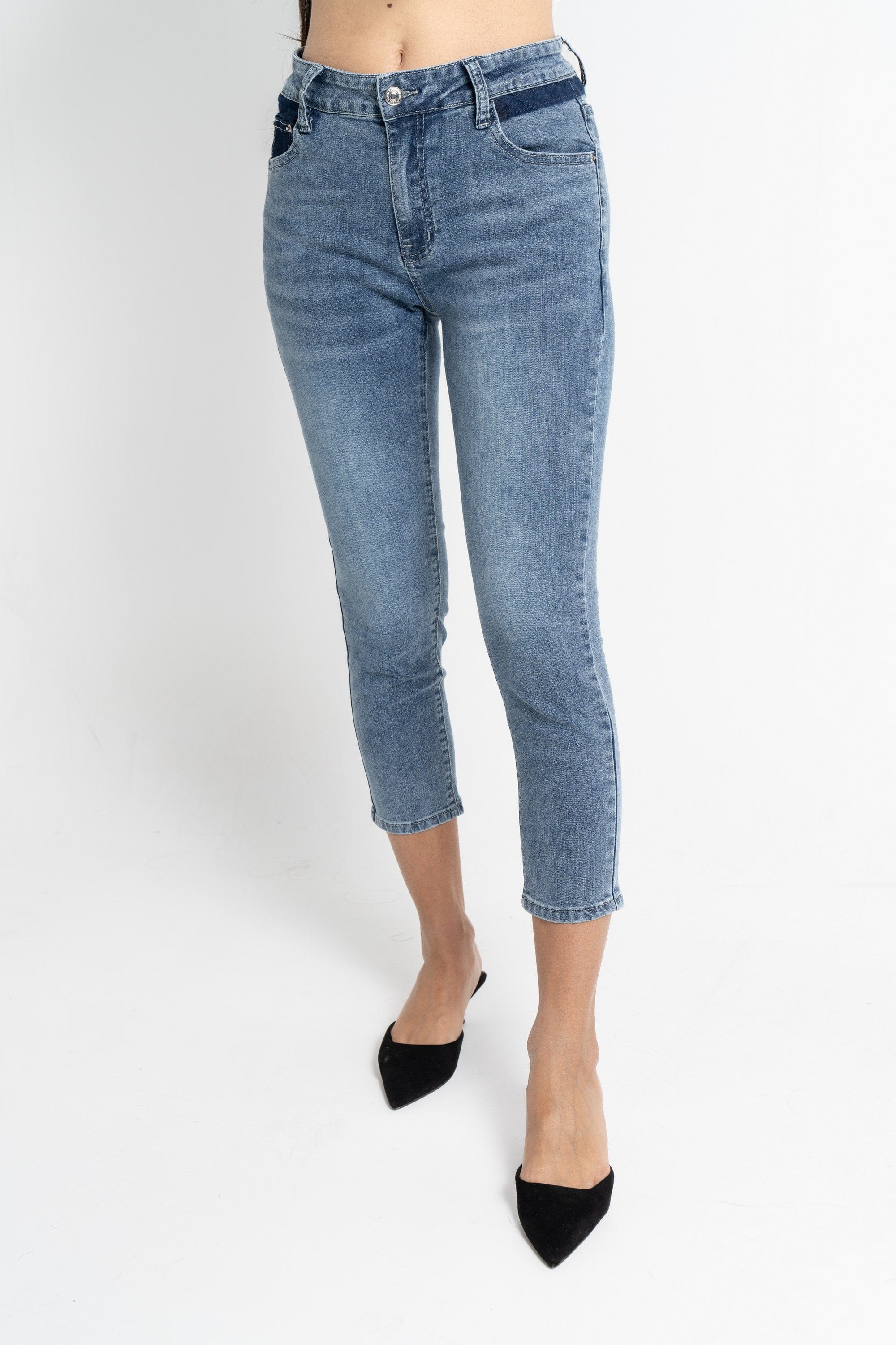 نتشي بنطلون 3/4 جينز نسائي أزرق