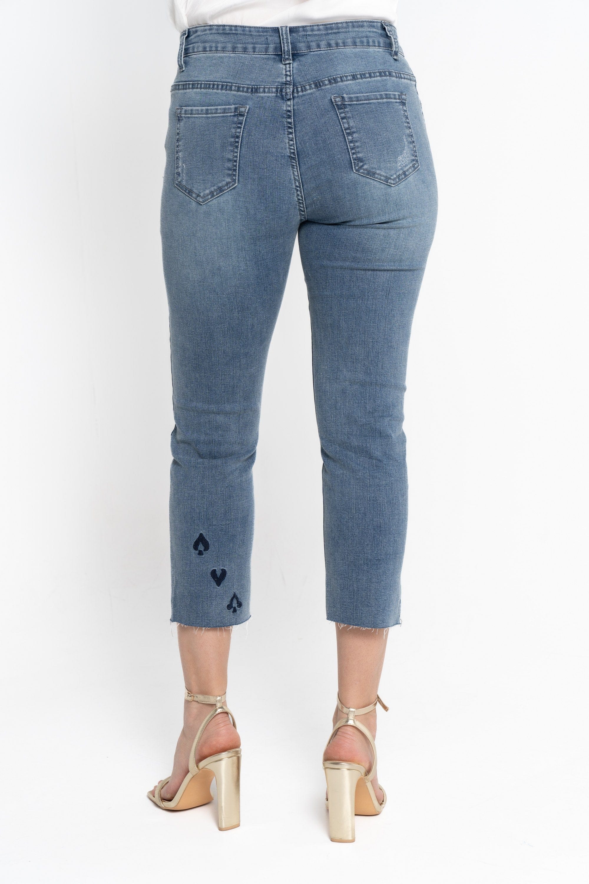 نتشي بنطلون 3/4 جينز خصر مرتفع نسائي أزرق