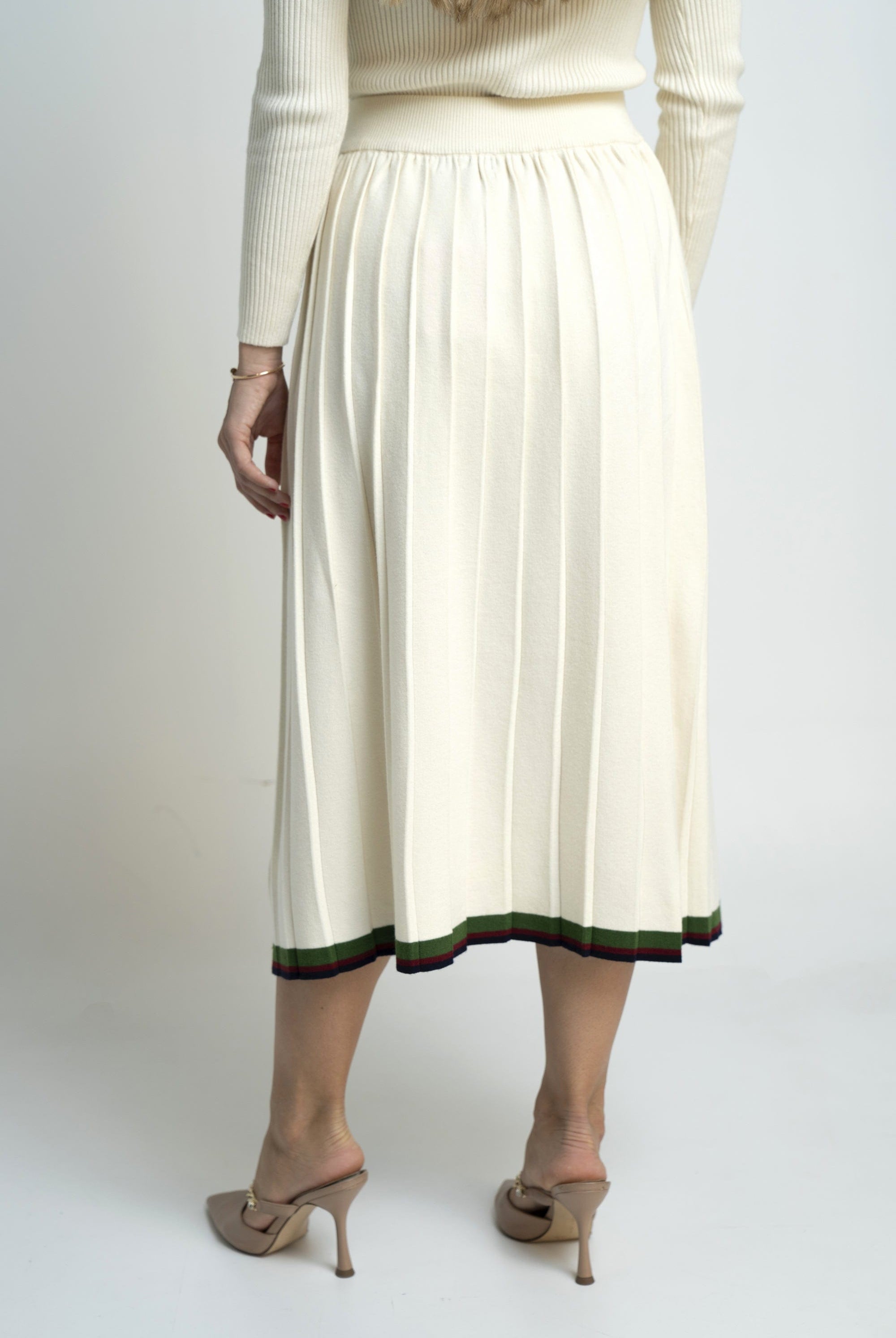 نتشي تنورة ميدي مضلعة سادة بخط سفلي واسعة نسائي