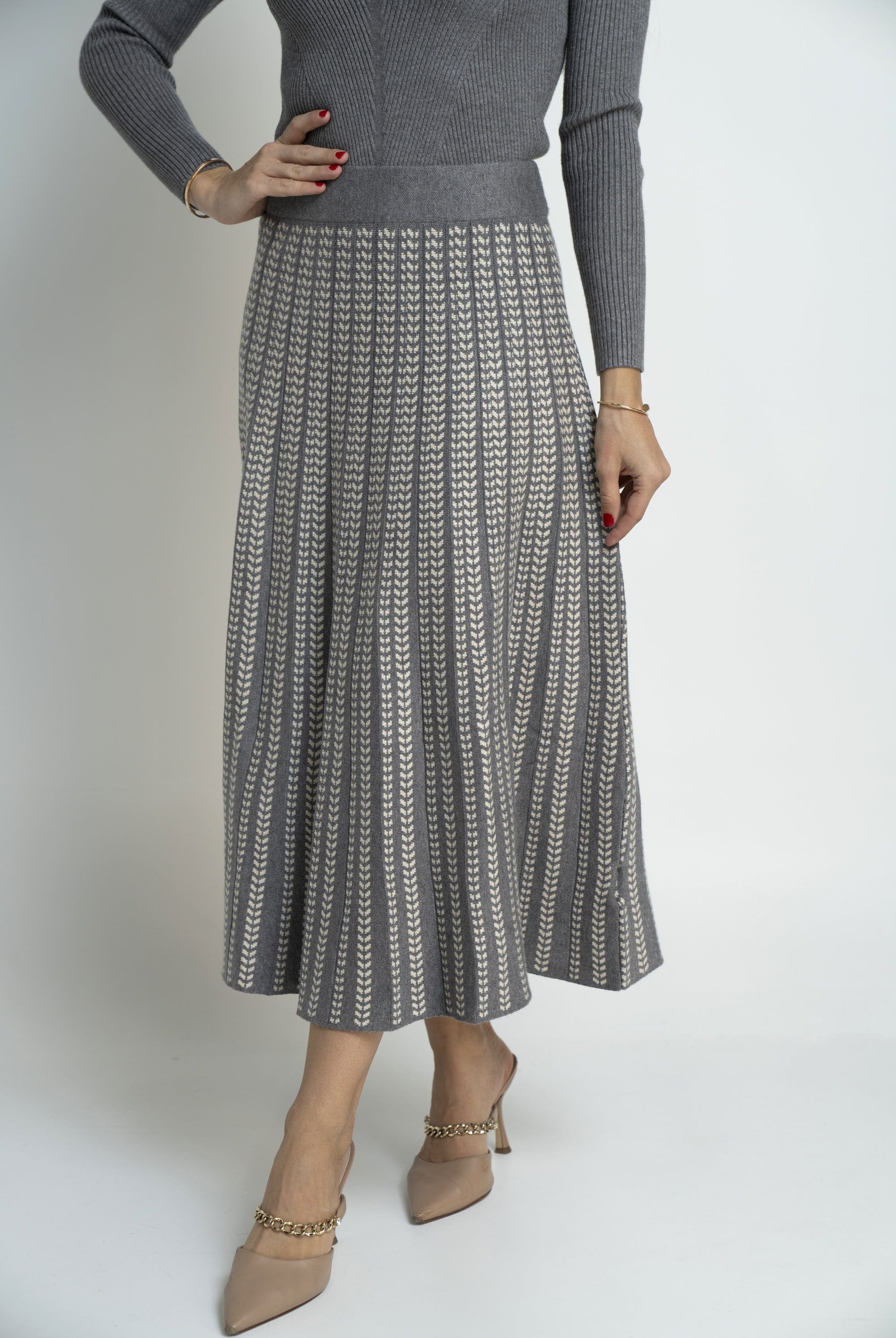 نتشي تنورة ميدي واسعة منقوشة نسائي