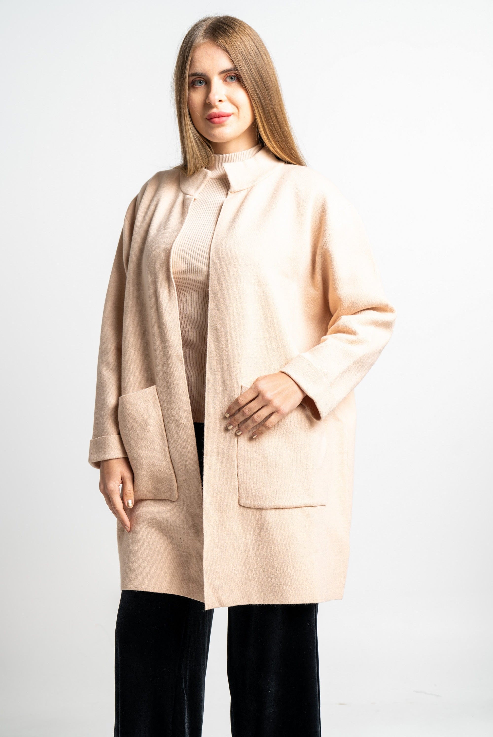 نتشي كارديجان سادة كم طويل بجيوب نسائي