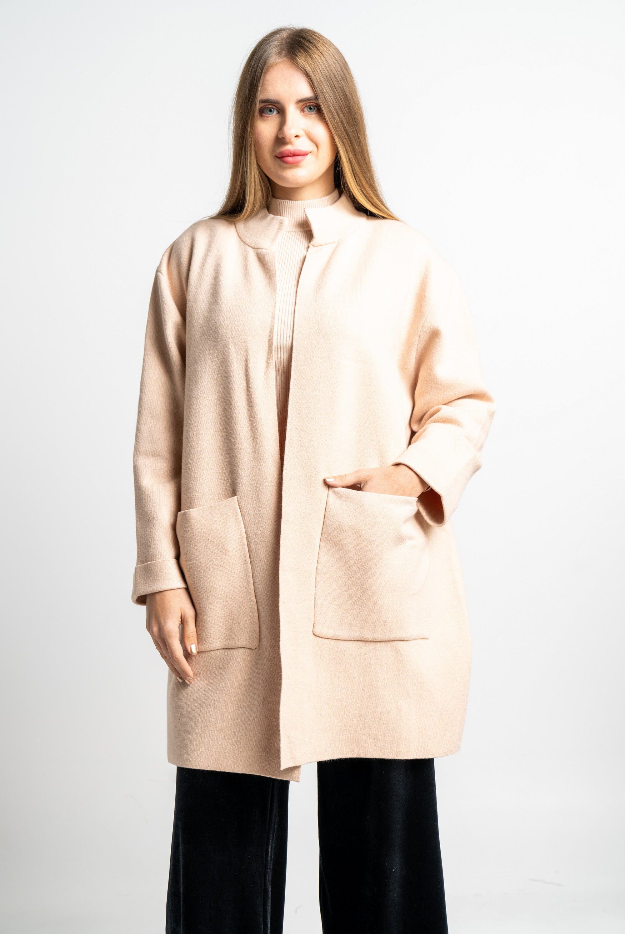 نتشي كارديجان سادة كم طويل بجيوب نسائي