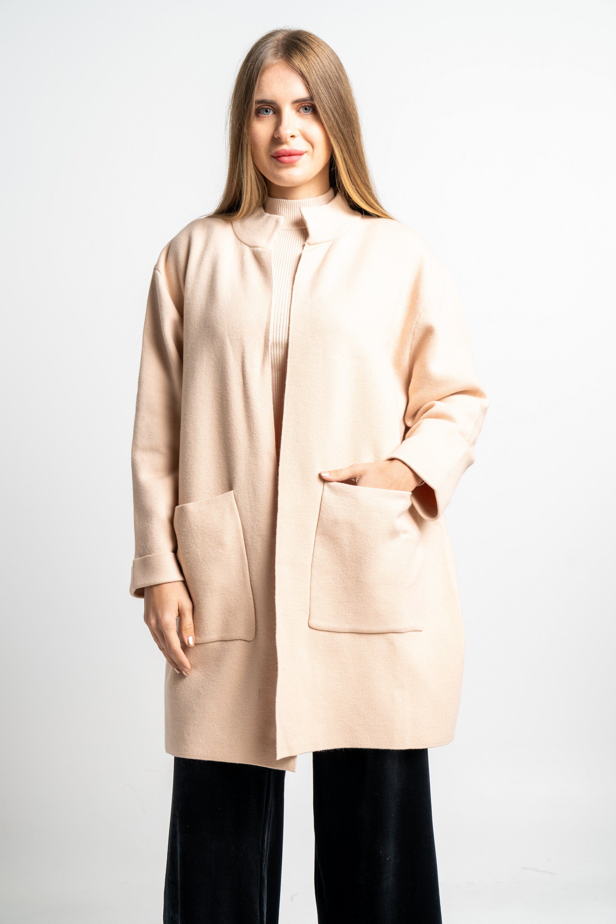 نتشي كارديجان سادة كم طويل بجيوب نسائي