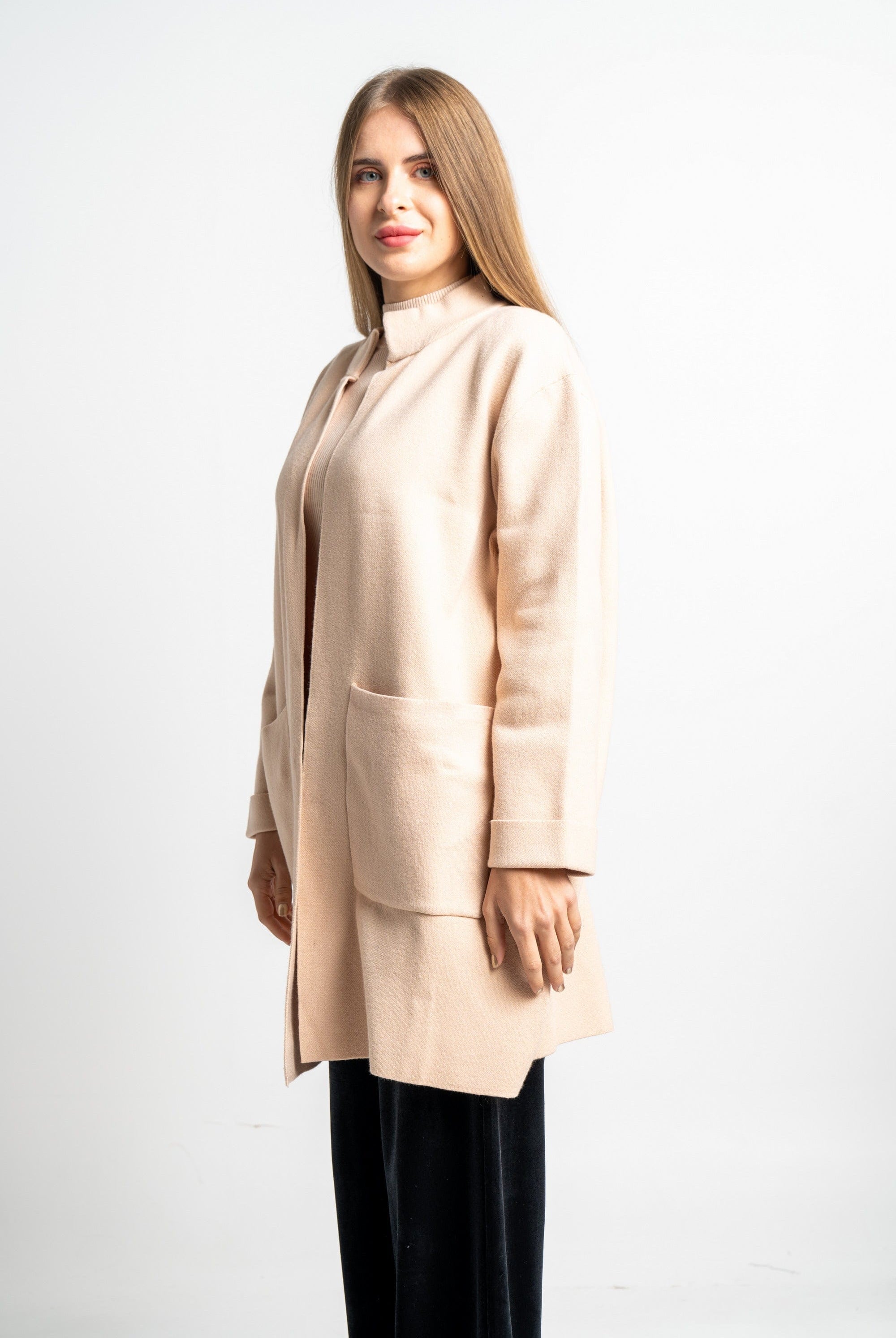 نتشي كارديجان سادة كم طويل بجيوب نسائي