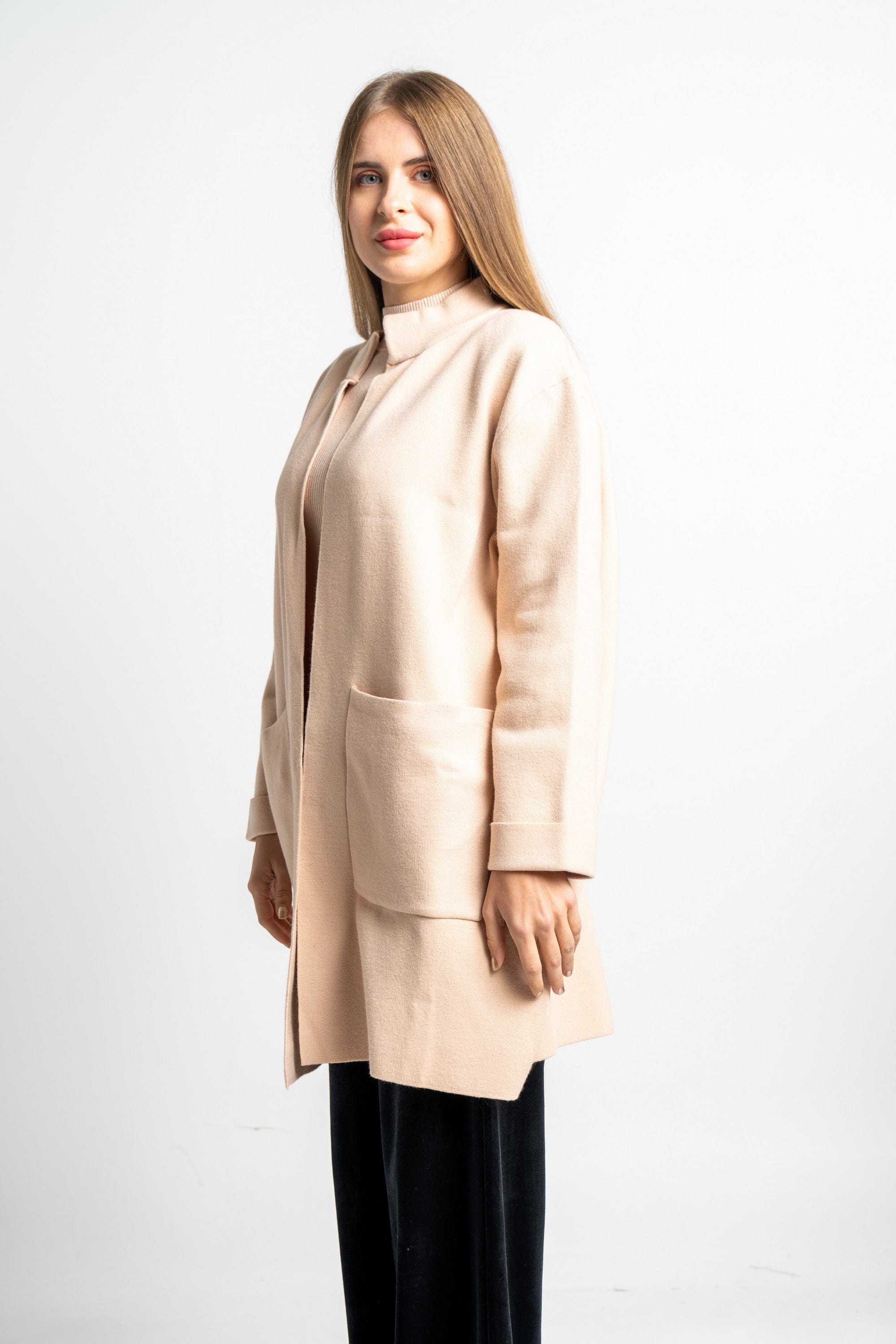 نتشي كارديجان سادة كم طويل بجيوب نسائي