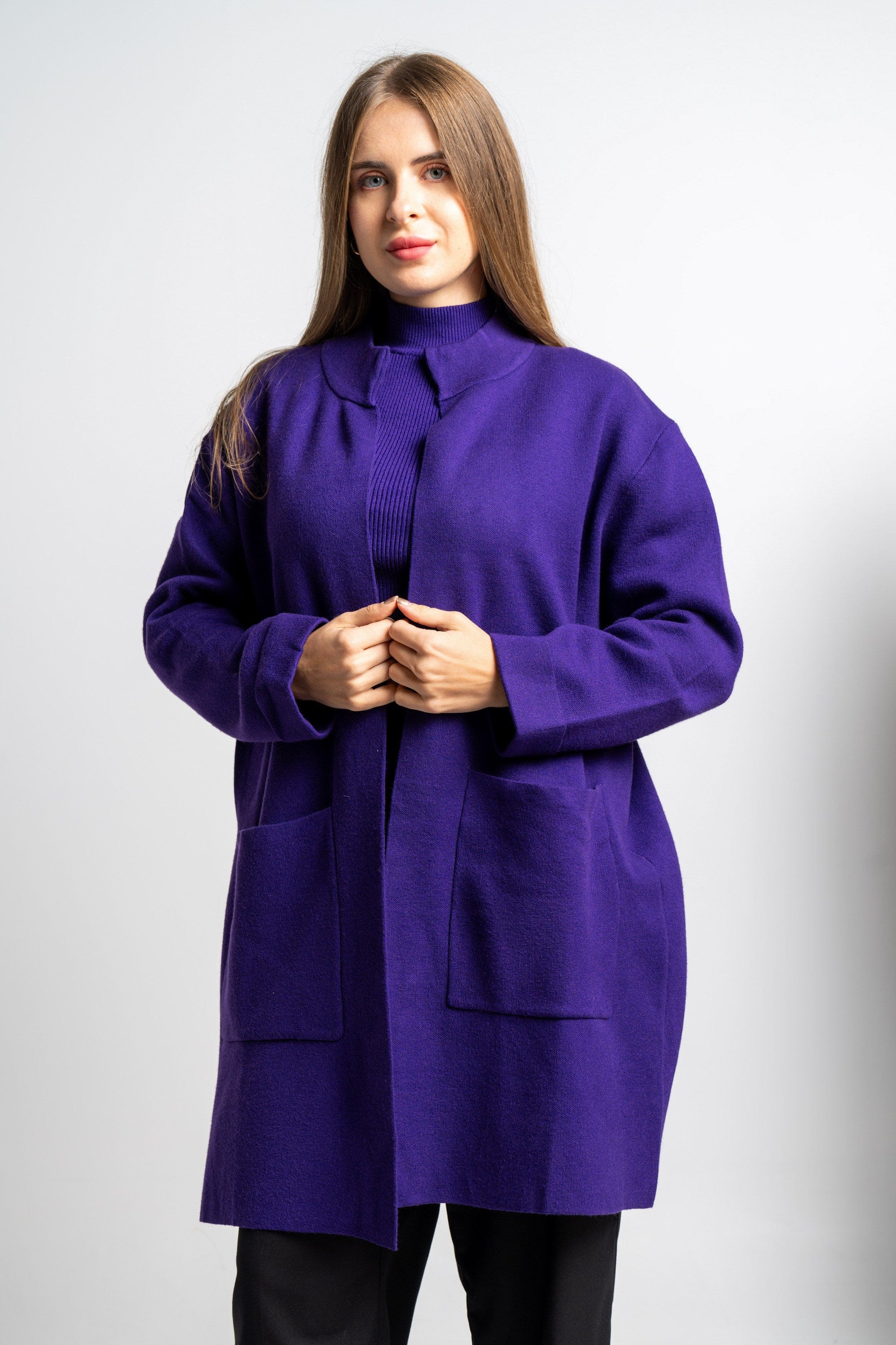 نتشي كارديجان سادة كم طويل بجيوب نسائي