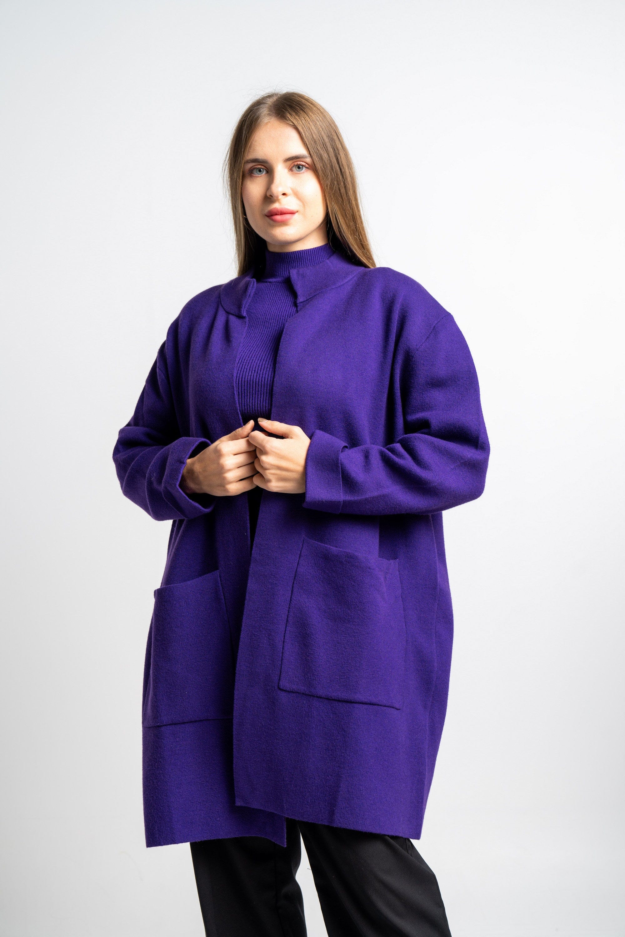 نتشي كارديجان سادة كم طويل بجيوب نسائي