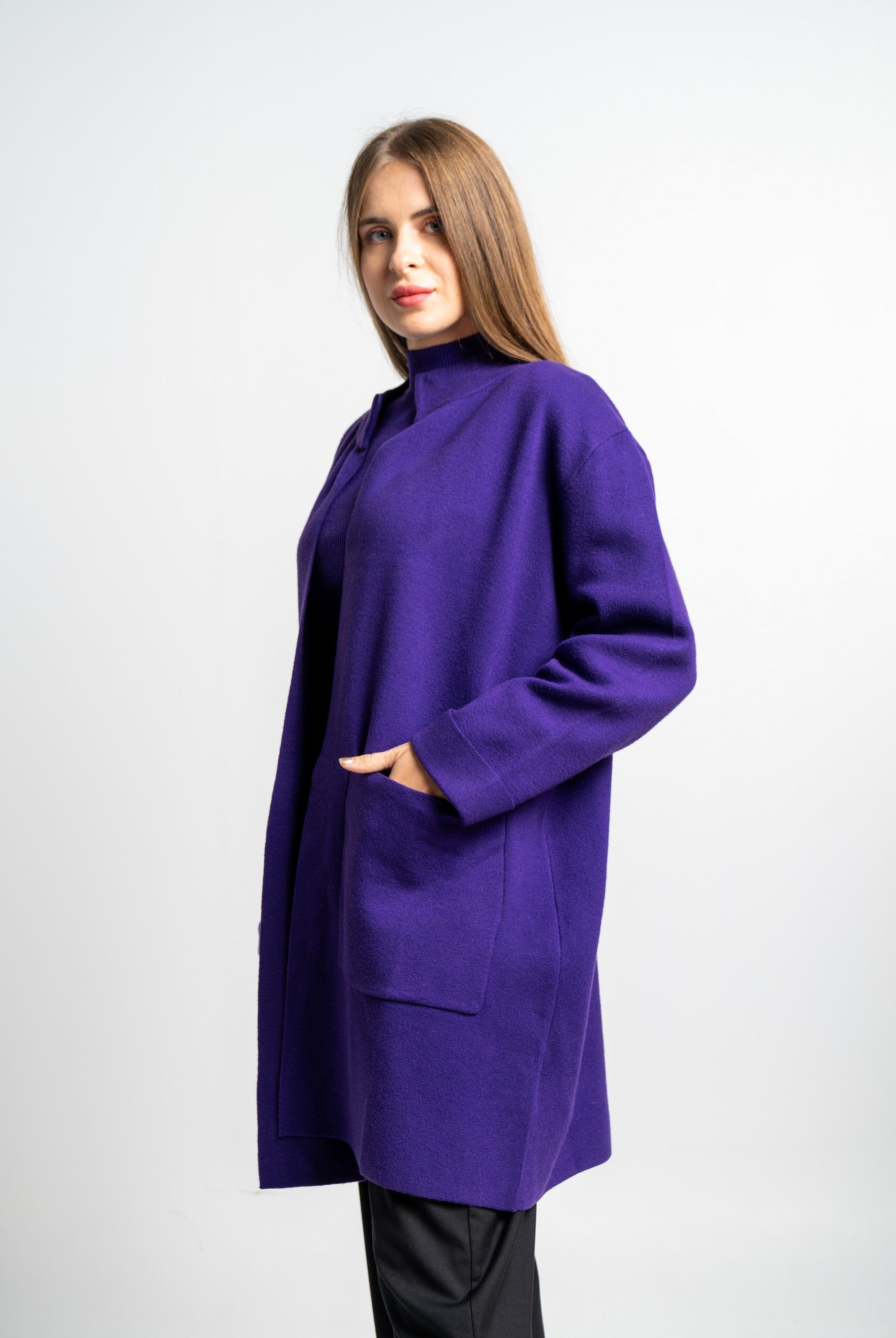 نتشي كارديجان سادة كم طويل بجيوب نسائي