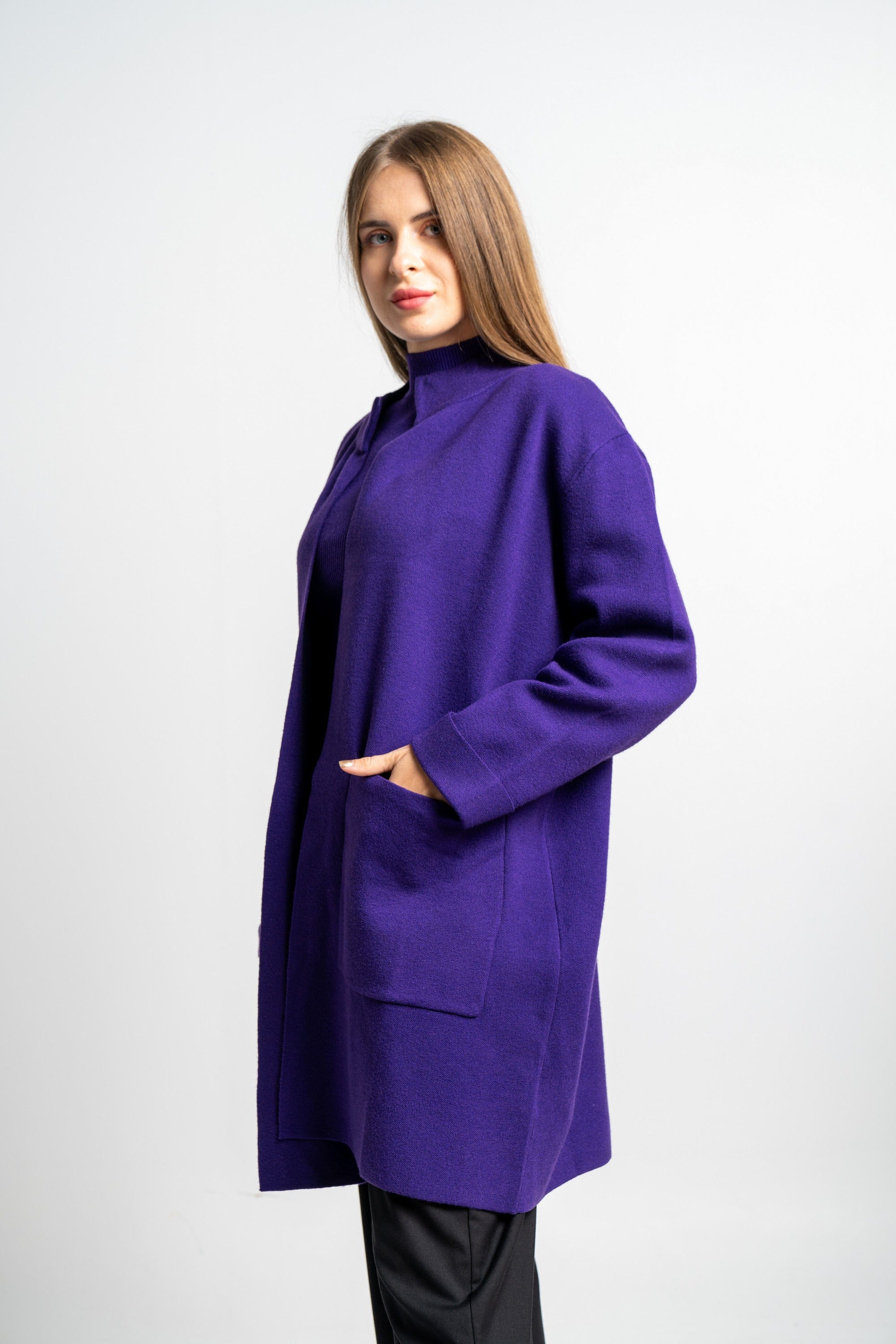 نتشي كارديجان سادة كم طويل بجيوب نسائي