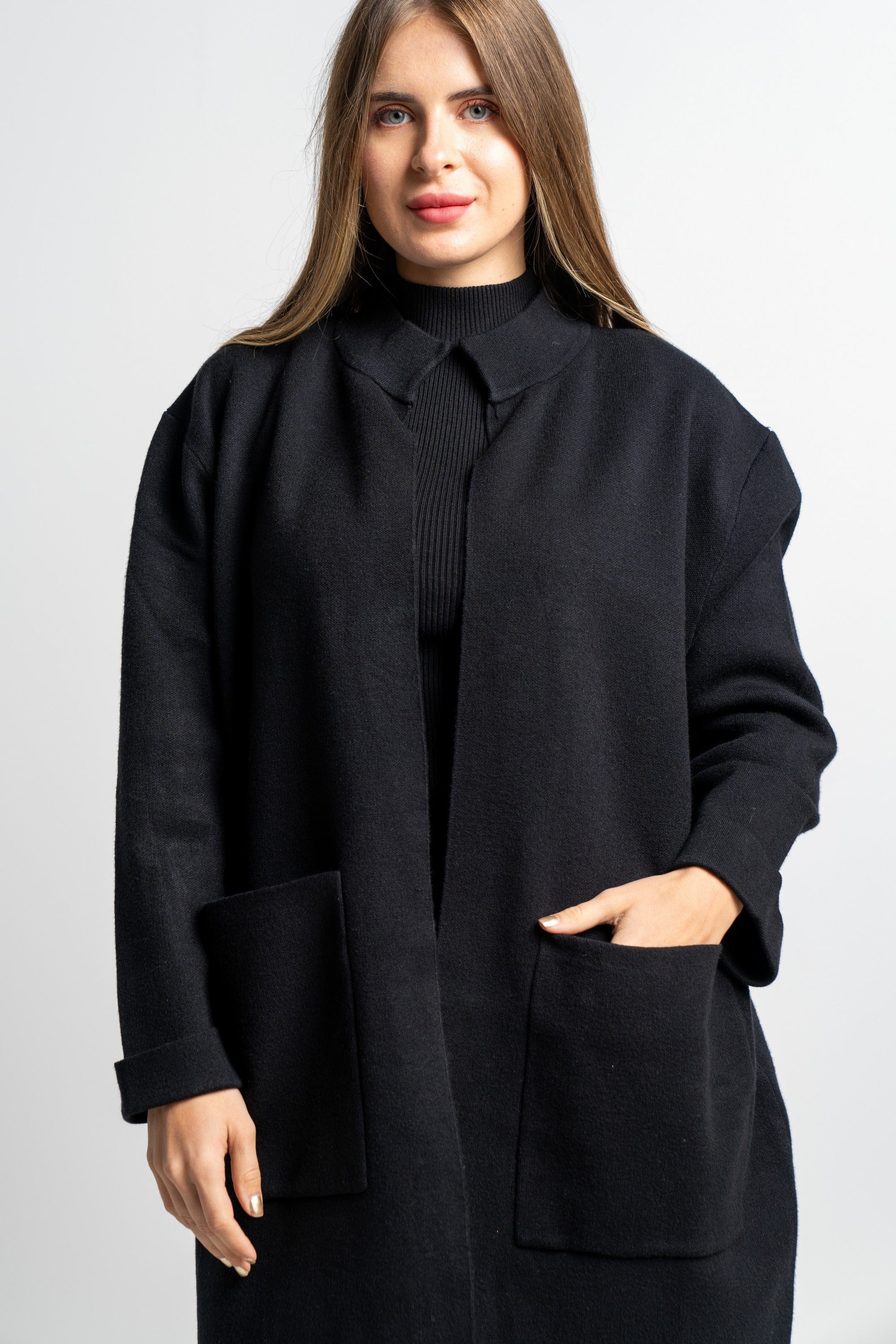 نتشي كارديجان سادة كم طويل بجيوب نسائي