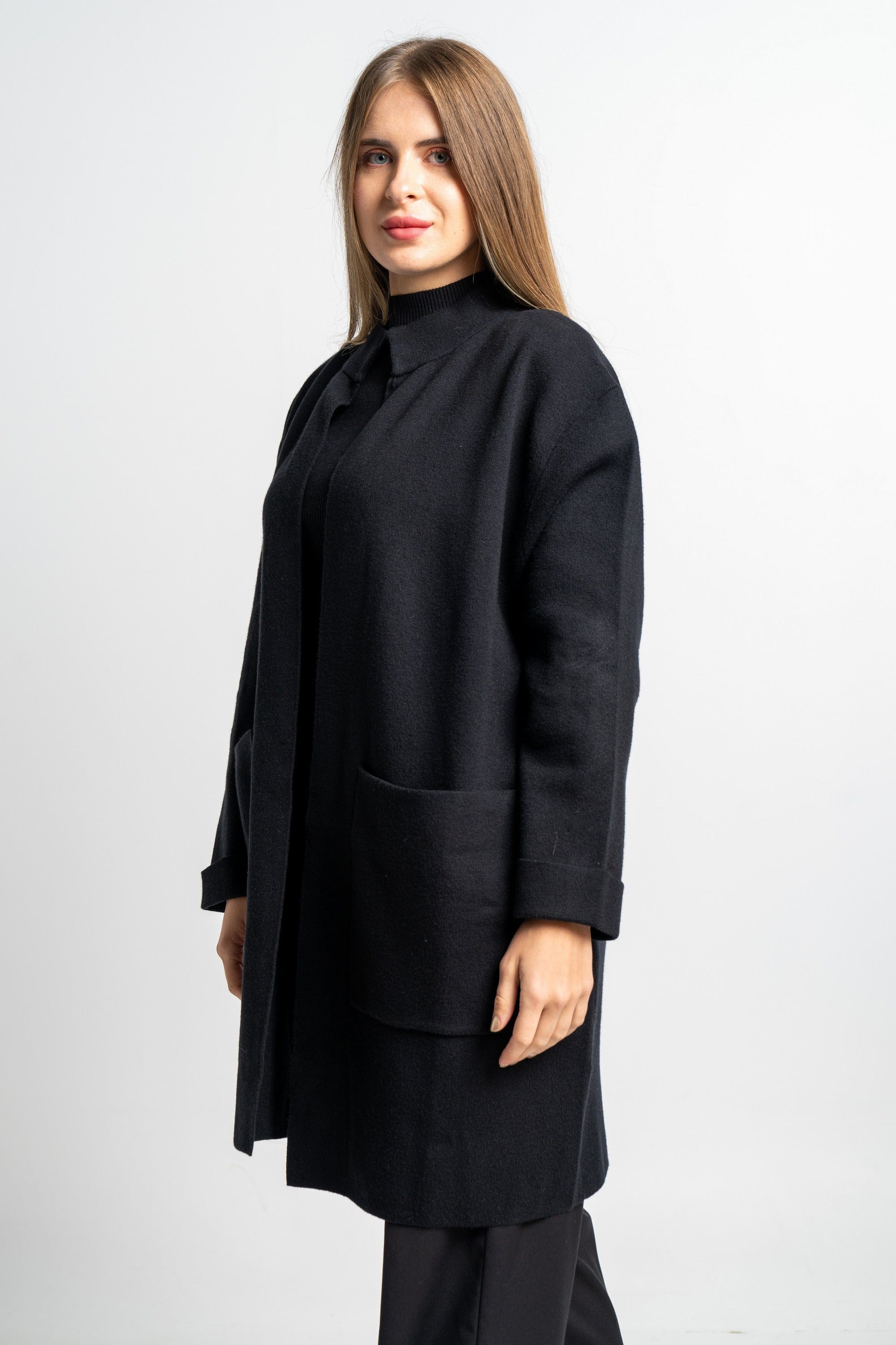 نتشي كارديجان سادة كم طويل بجيوب نسائي