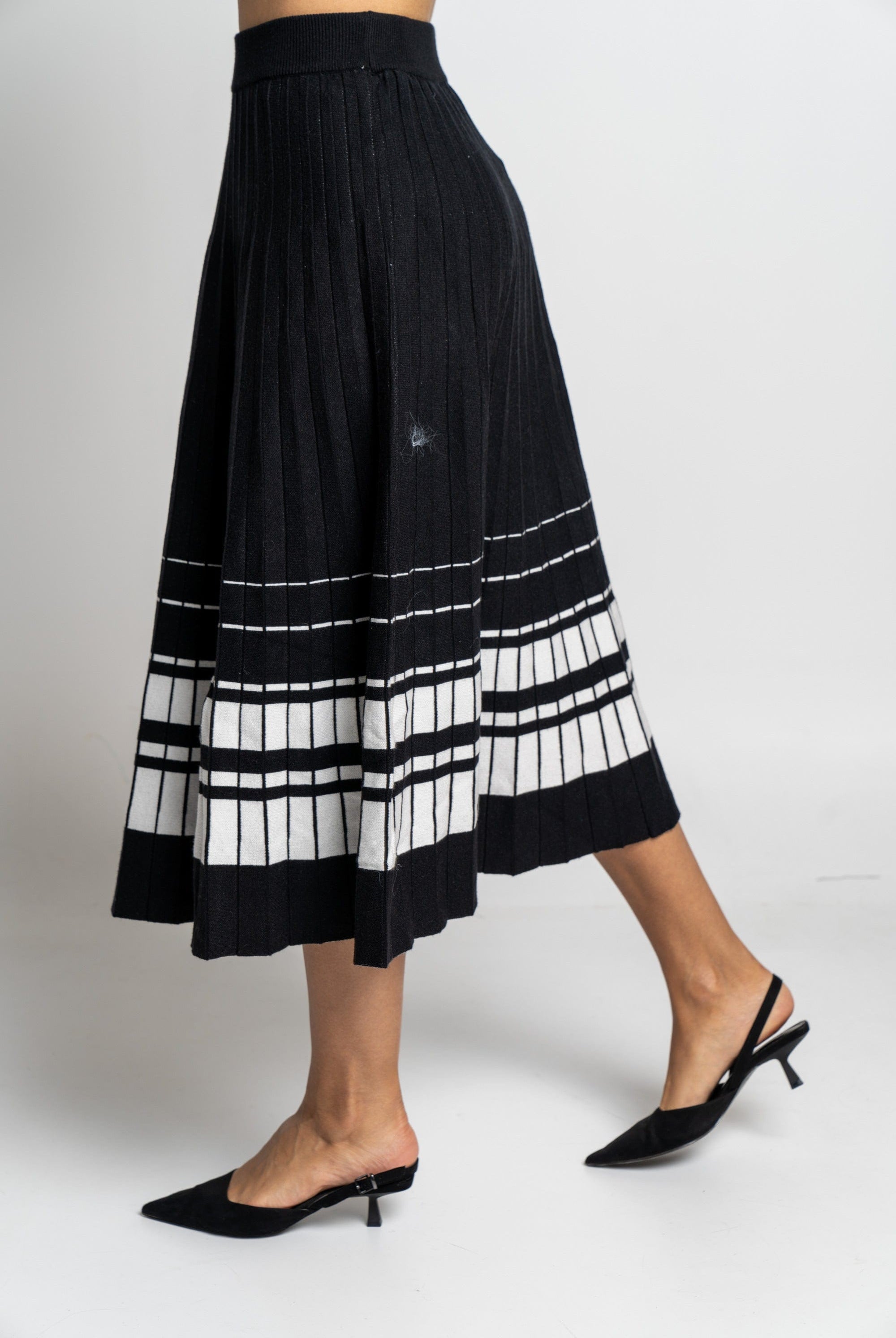 نتشي تنورة ميدي مخططة بالعرض منفوشة نسائي