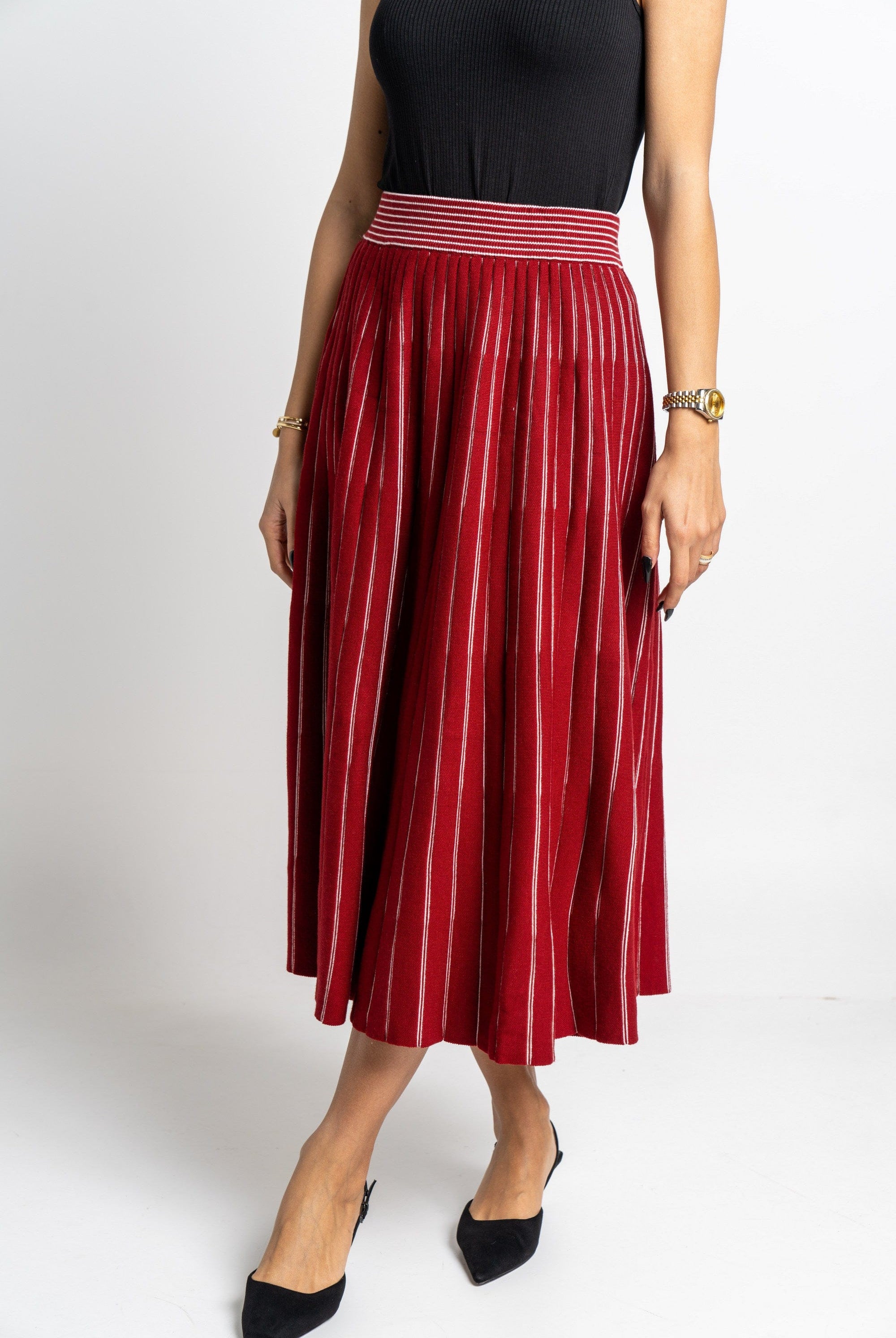 نتشي تنورة ميدي مخصرة منفوشة مخططة بالطول نسائية