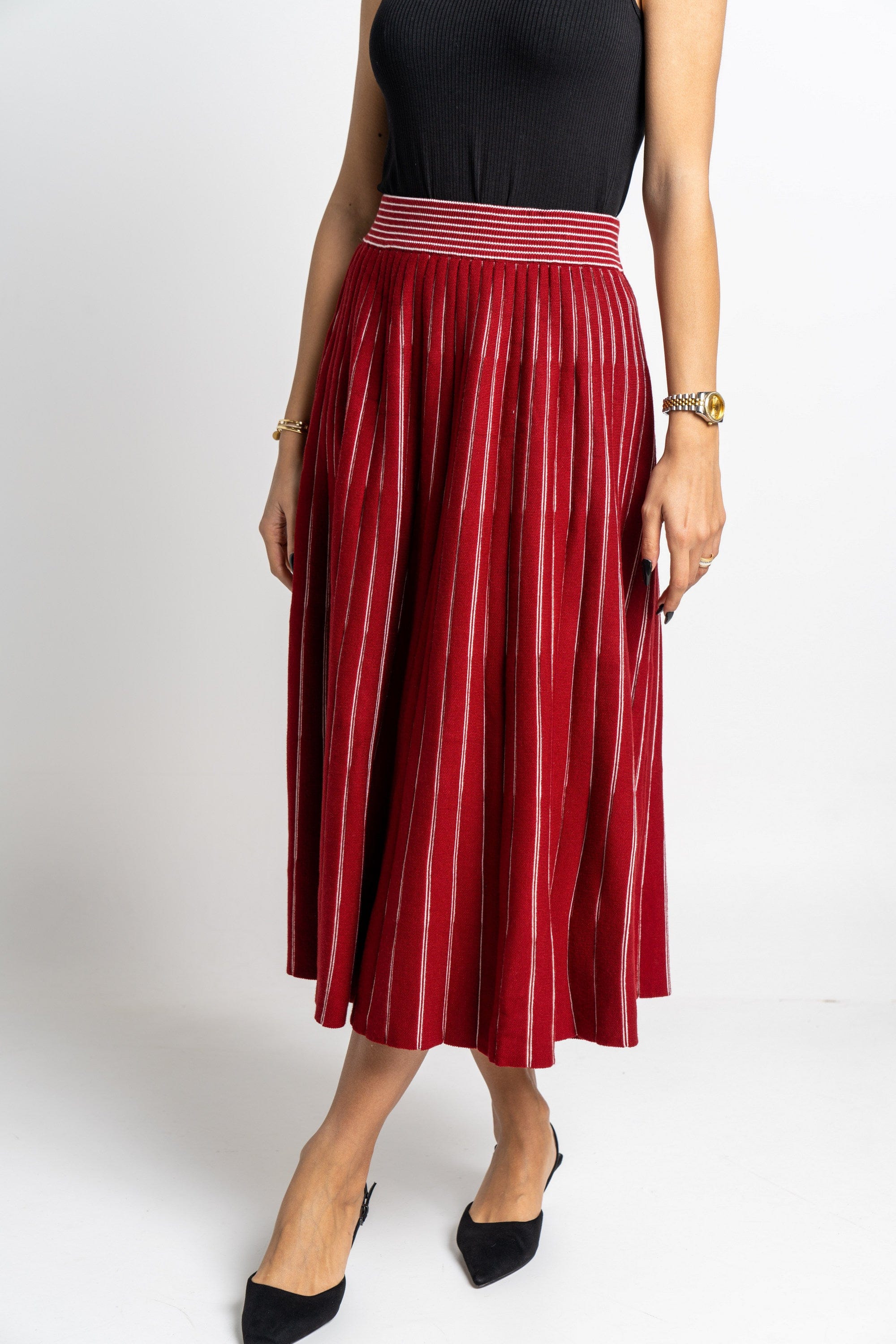 نتشي تنورة ميدي مخصرة منفوشة مخططة بالطول نسائية