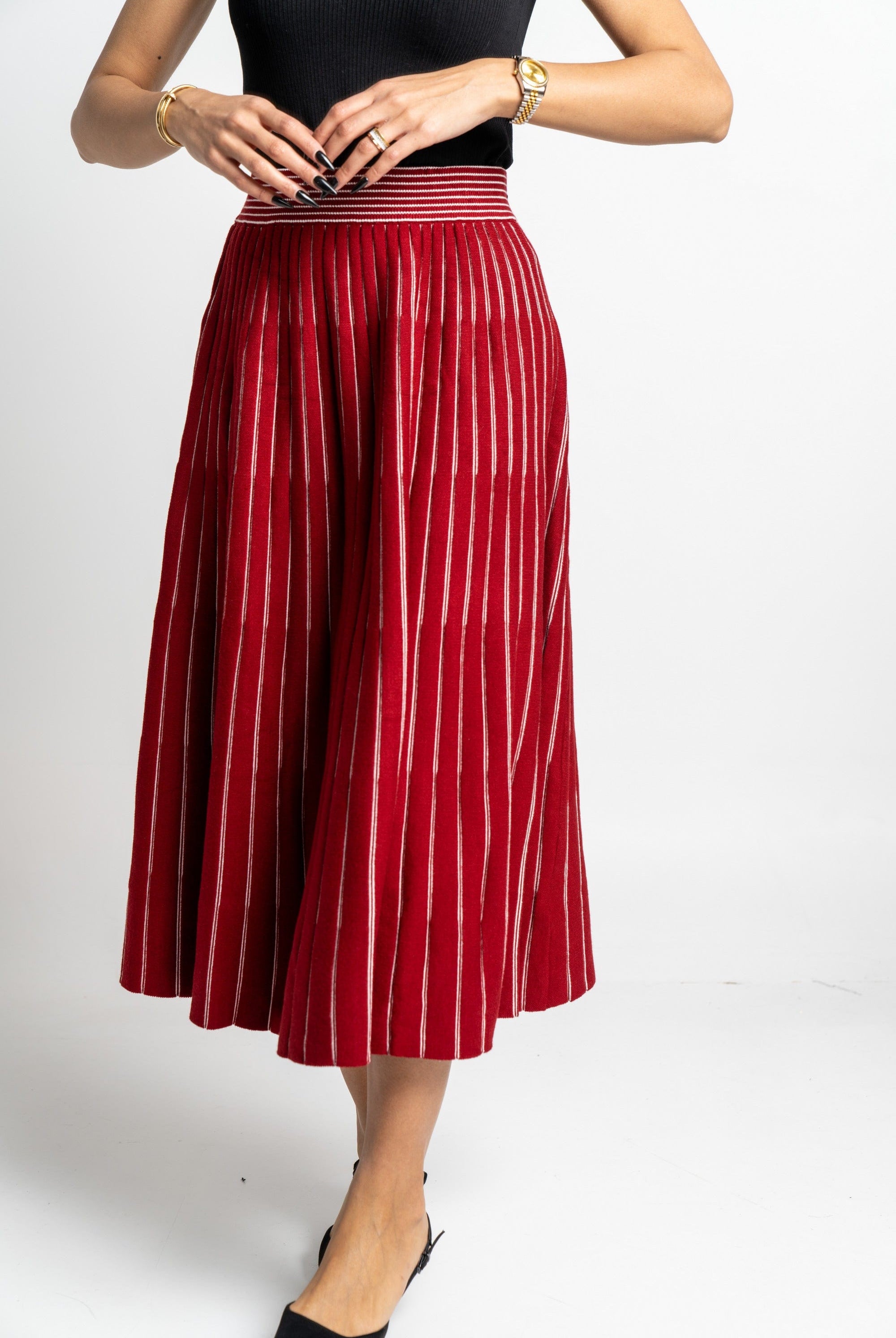 نتشي تنورة ميدي مخصرة منفوشة مخططة بالطول نسائية