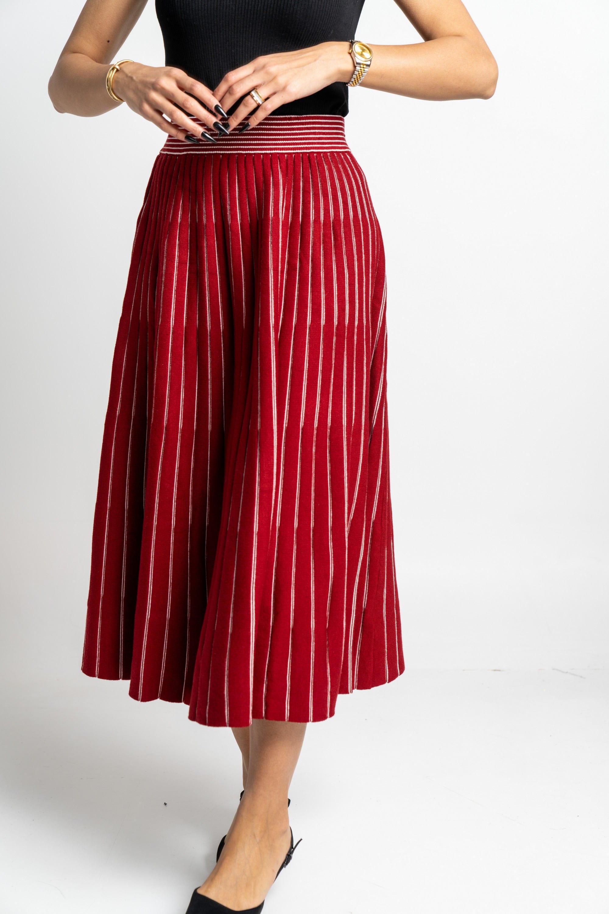 نتشي تنورة ميدي مخصرة منفوشة مخططة بالطول نسائية