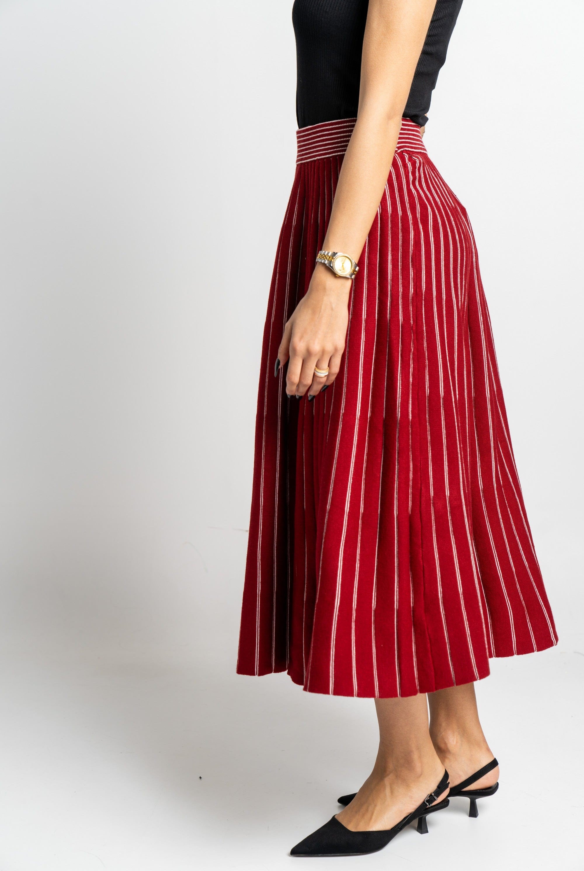 نتشي تنورة ميدي مخصرة منفوشة مخططة بالطول نسائية