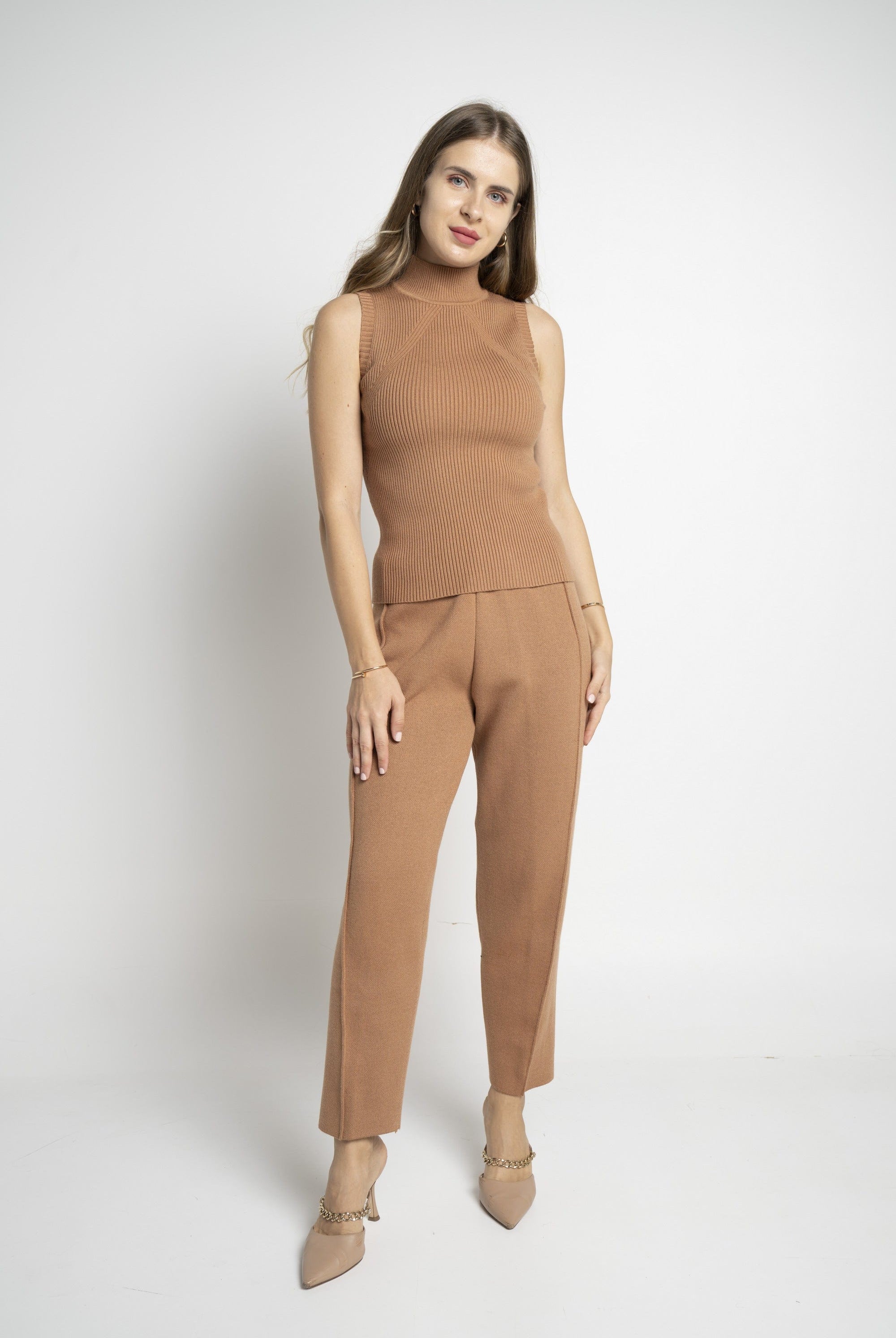 نتشي بلوزة مضلع كت برقبة مرتفعة نسائي