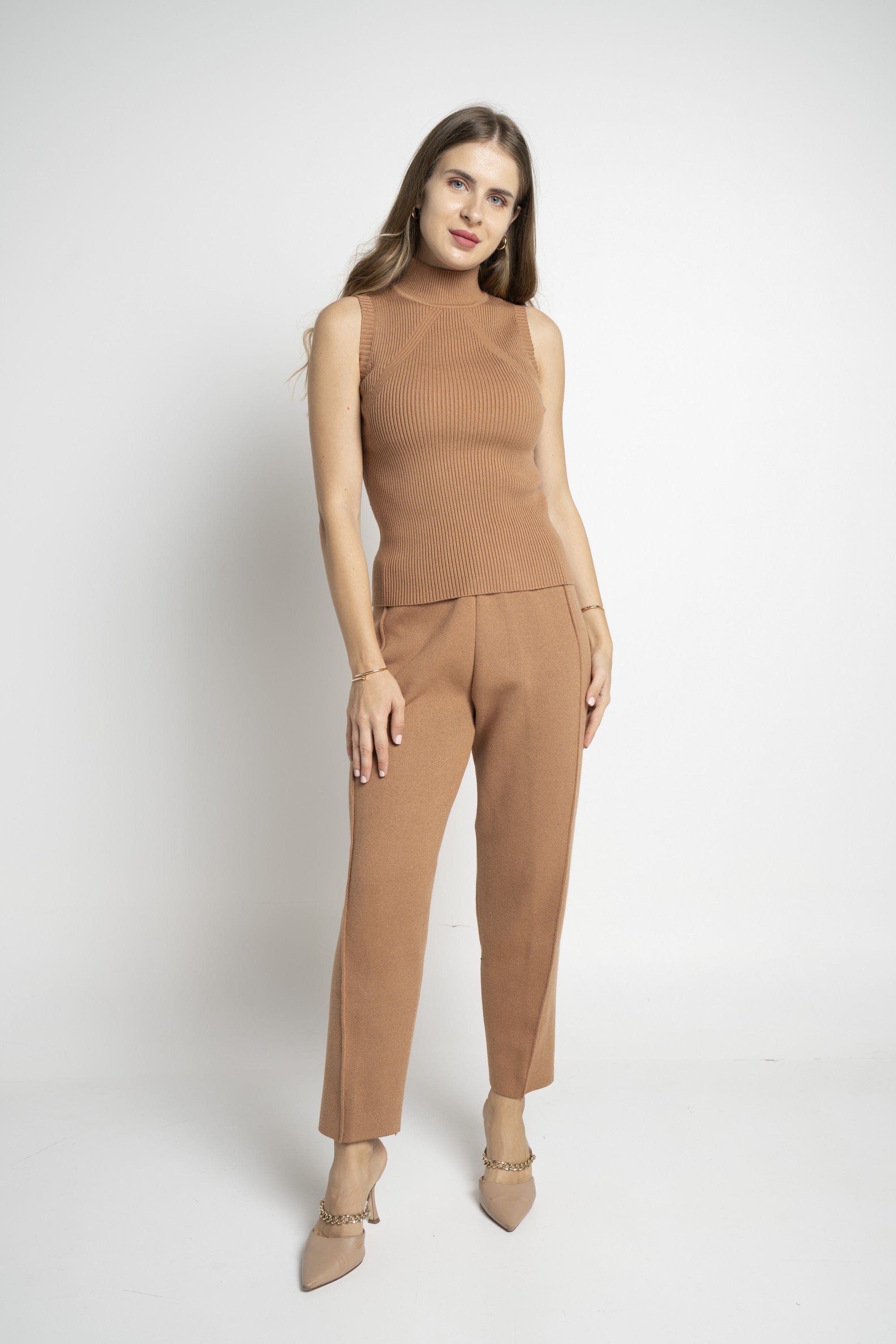 نتشي بلوزة مضلع كت برقبة مرتفعة نسائي