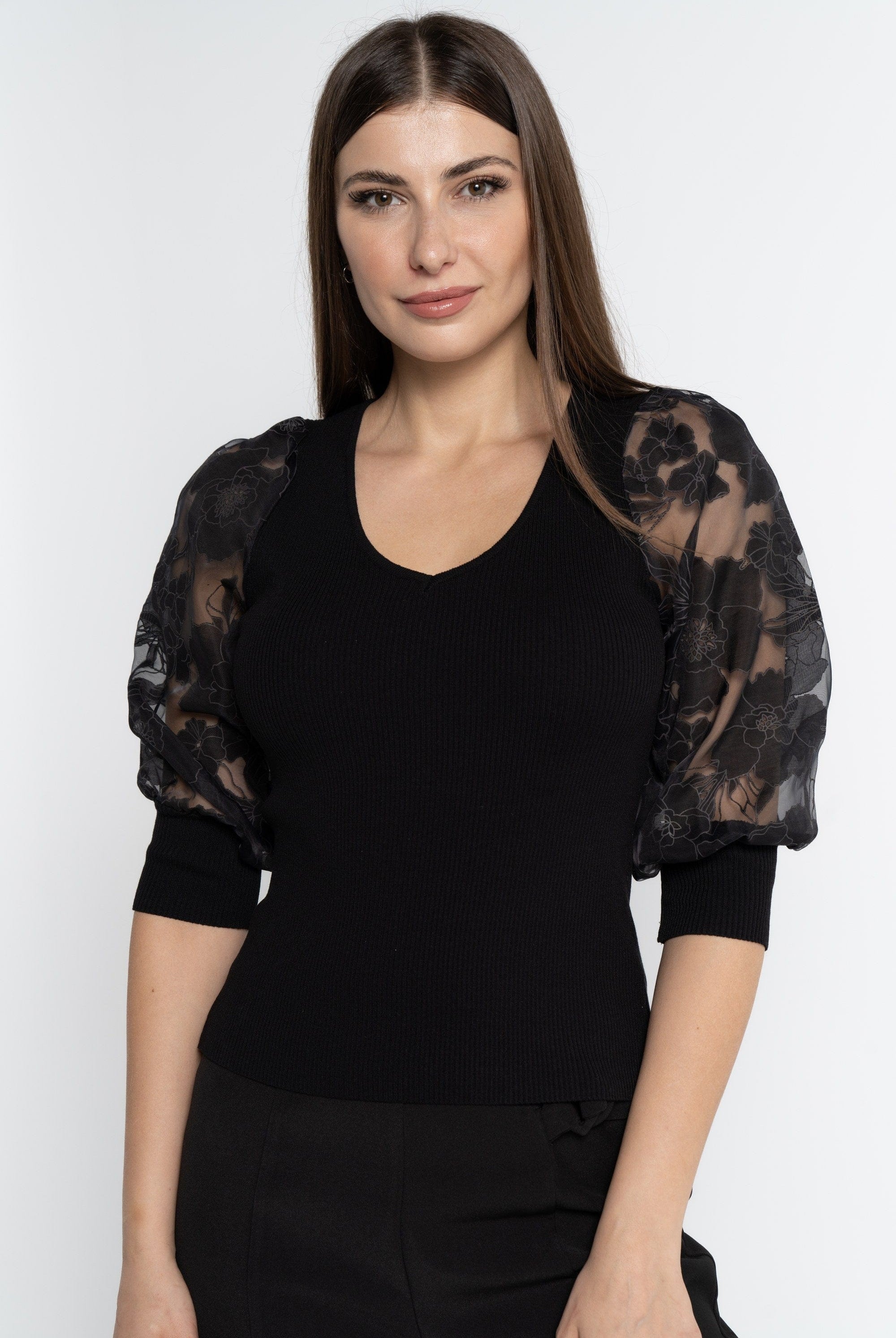 نتشي بلوزة بأكمام 3/4 سادة كم قصير بف نسائي