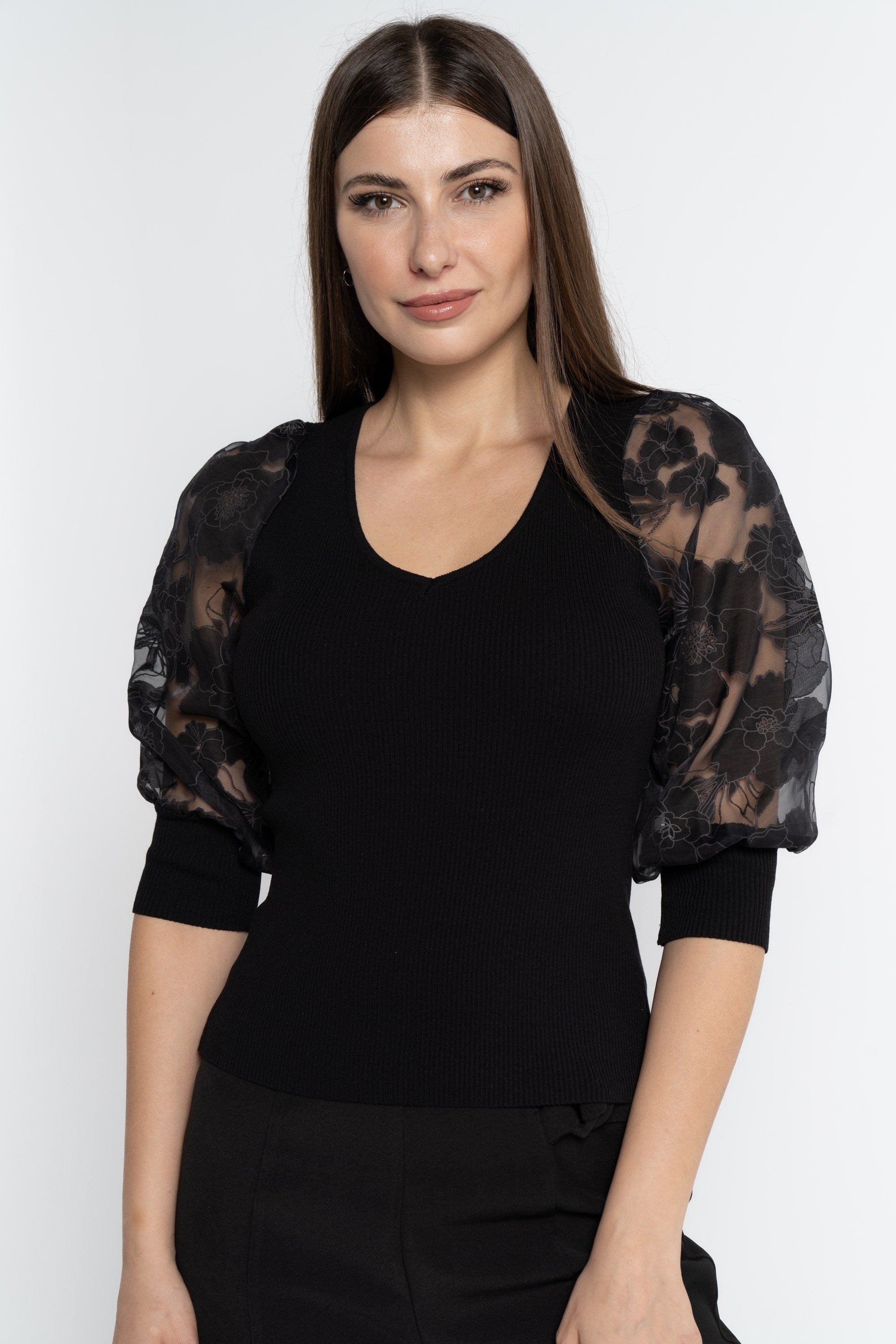 نتشي بلوزة بأكمام 3/4 سادة كم قصير بف نسائي