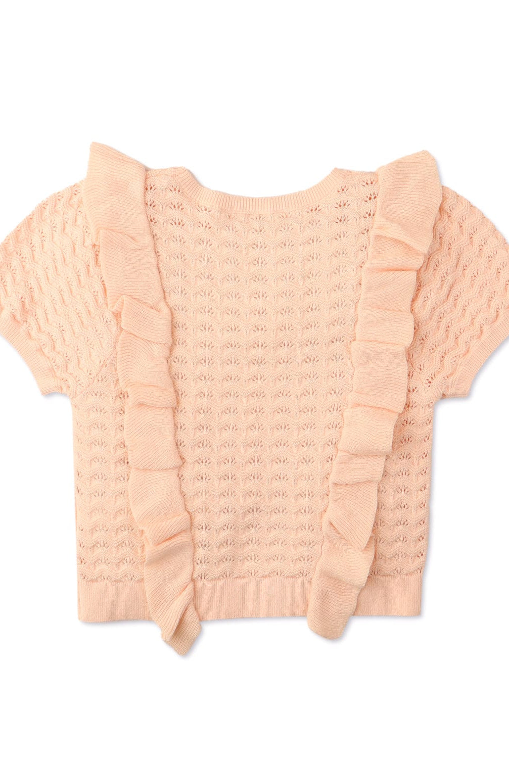 جينجرسنابس بلوزة بنات مخرمة مكشكشة نص كم وردي