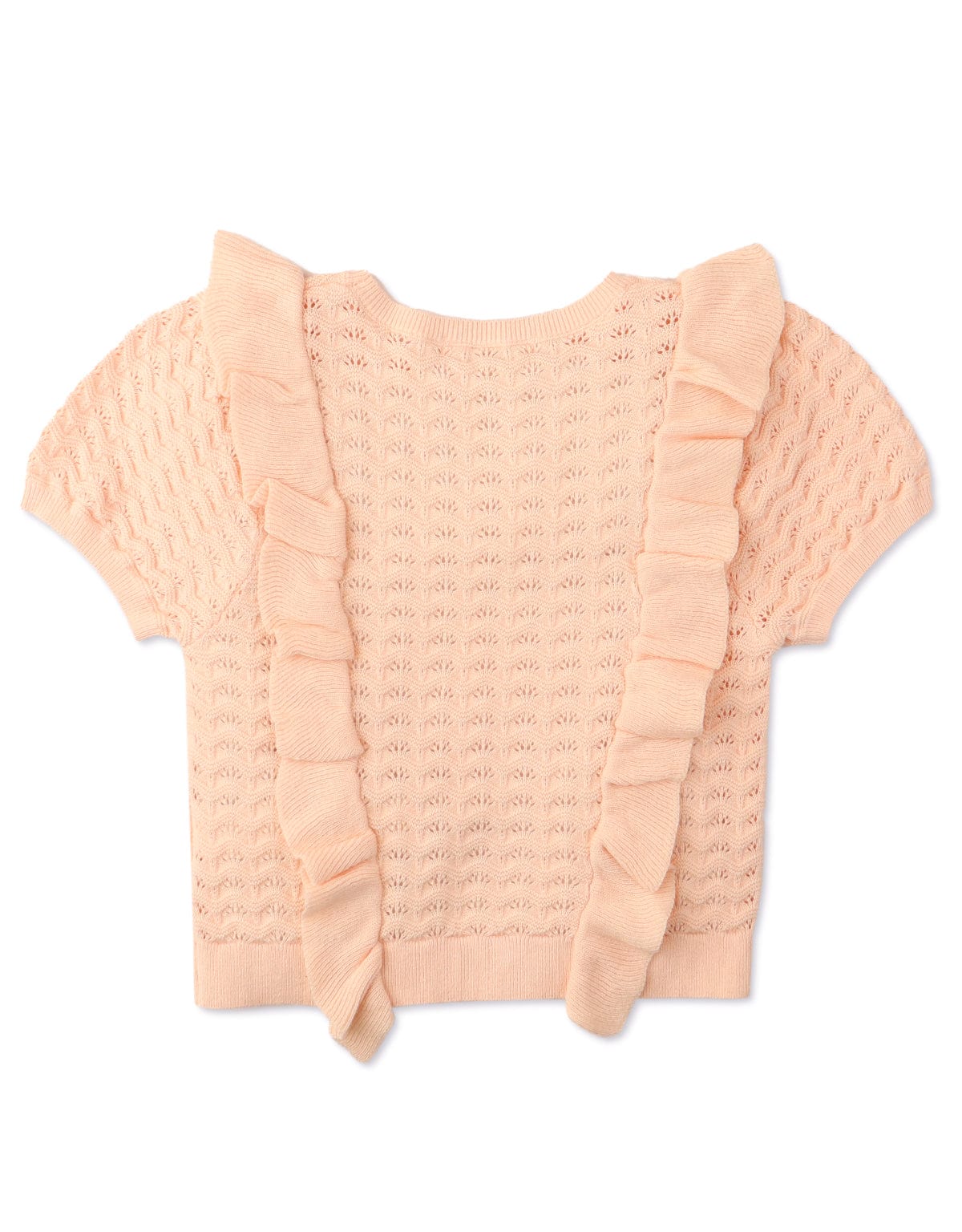 جينجرسنابس بلوزة بنات مخرمة مكشكشة نص كم وردي