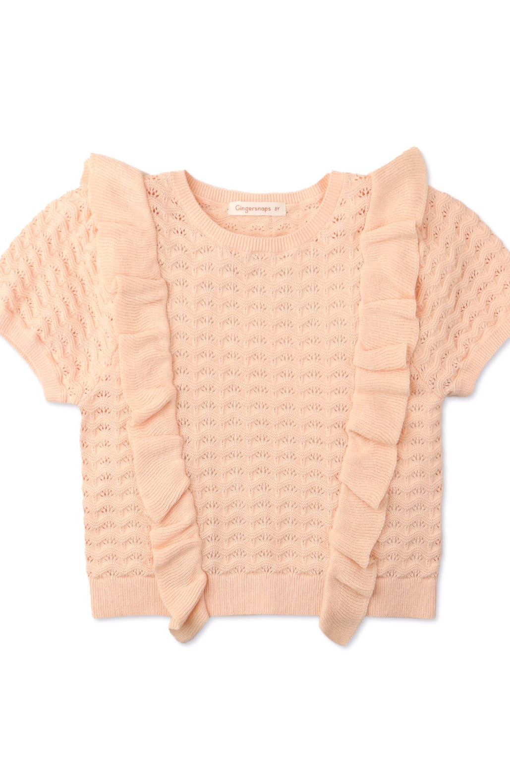 جينجرسنابس بلوزة بنات مخرمة مكشكشة نص كم وردي