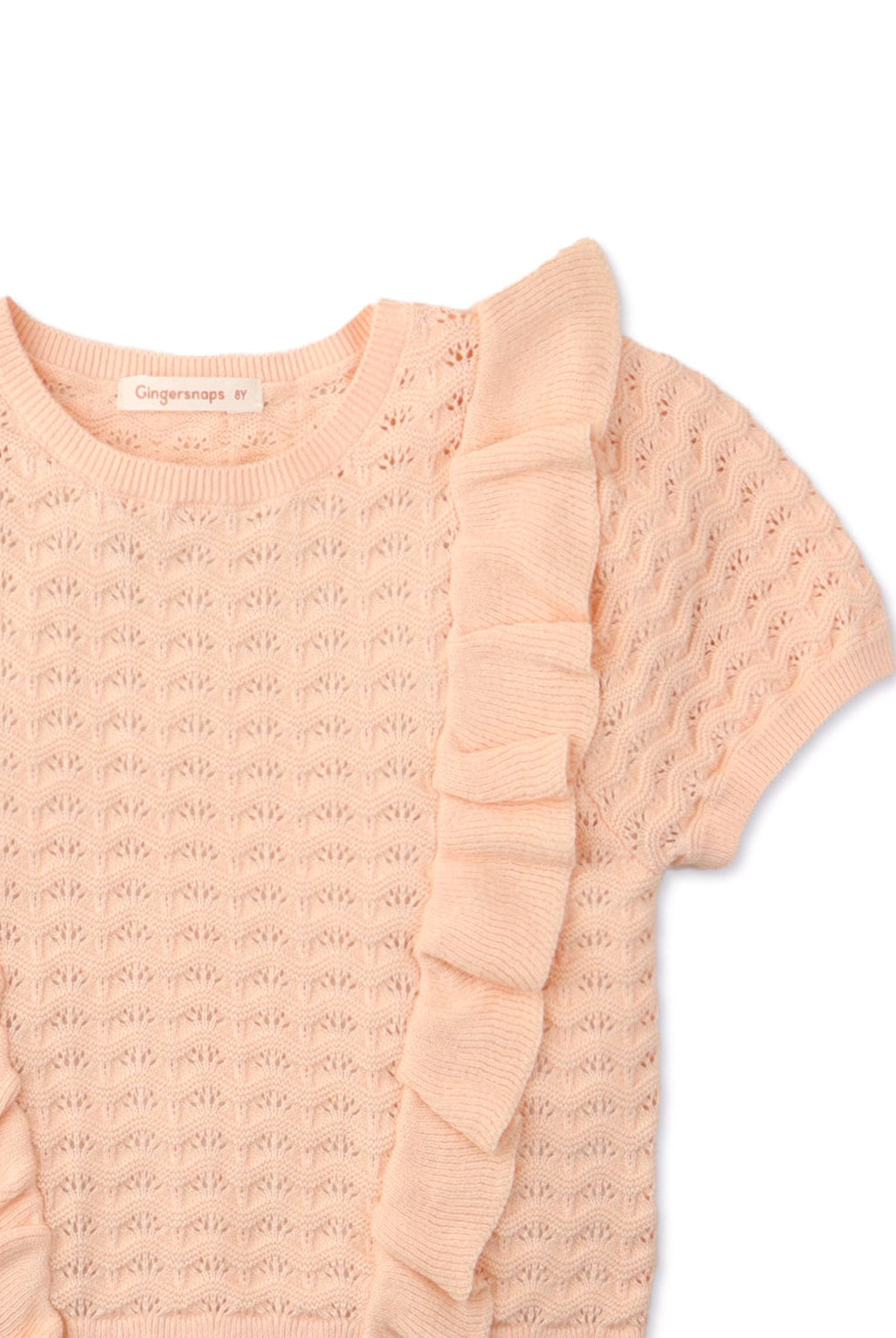 جينجرسنابس بلوزة بنات مخرمة مكشكشة نص كم وردي