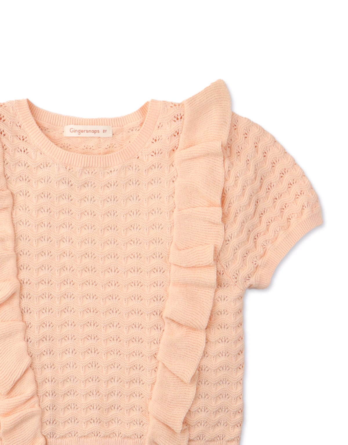 جينجرسنابس بلوزة بنات مخرمة مكشكشة نص كم وردي