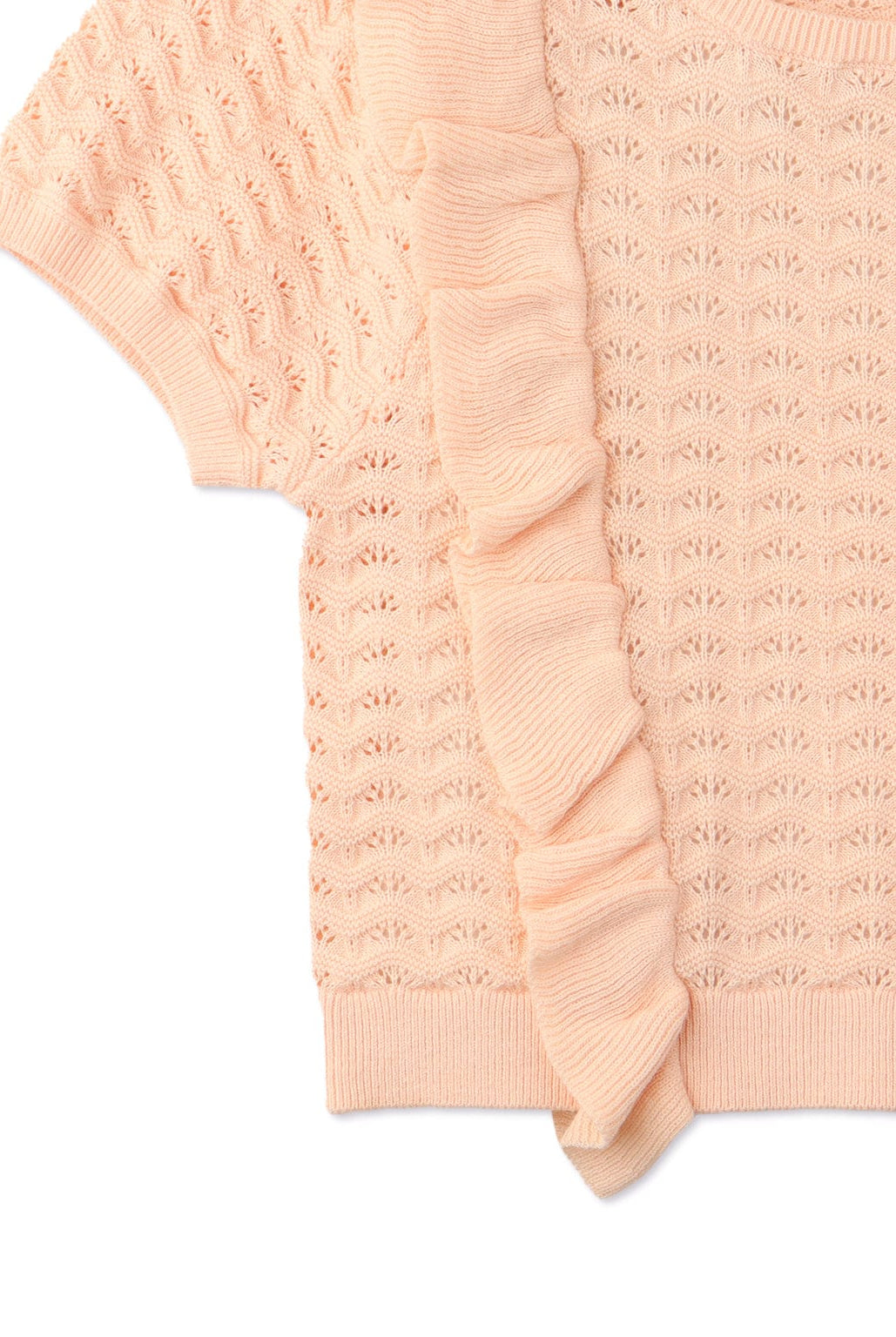 جينجرسنابس بلوزة بنات مخرمة مكشكشة نص كم وردي