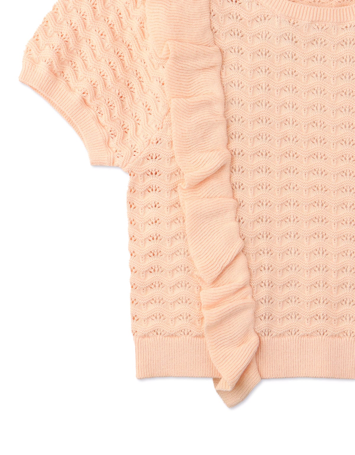 جينجرسنابس بلوزة بنات مخرمة مكشكشة نص كم وردي