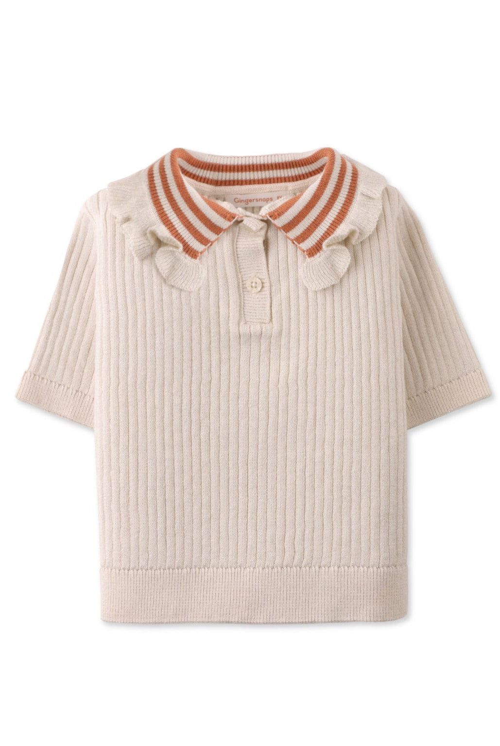 جينجرسنابس بلوزة بنات مضلعة بأزرار أمامية نص كم معدني