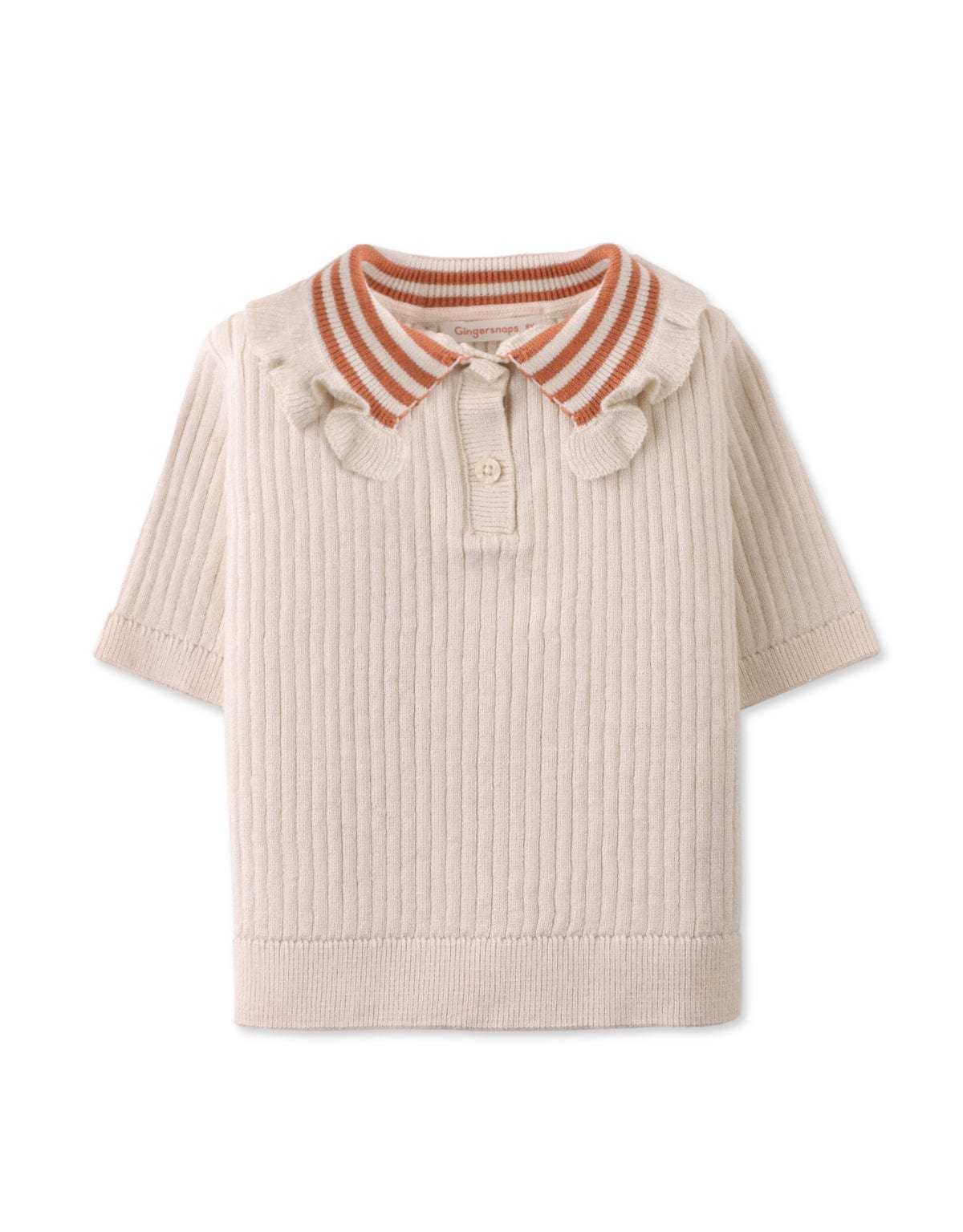 جينجرسنابس بلوزة بنات مضلعة بأزرار أمامية نص كم معدني