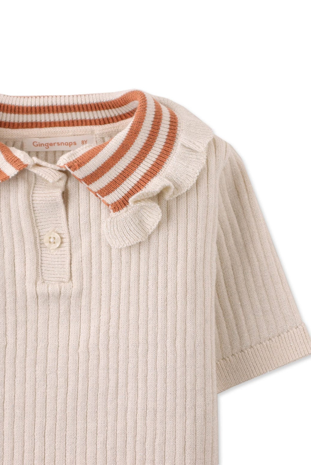 جينجرسنابس بلوزة بنات مضلعة بأزرار أمامية نص كم معدني