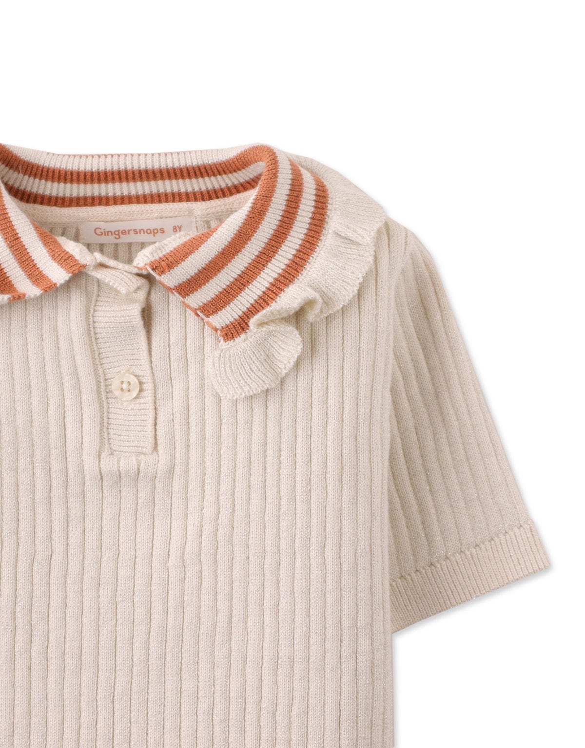 جينجرسنابس بلوزة بنات مضلعة بأزرار أمامية نص كم معدني