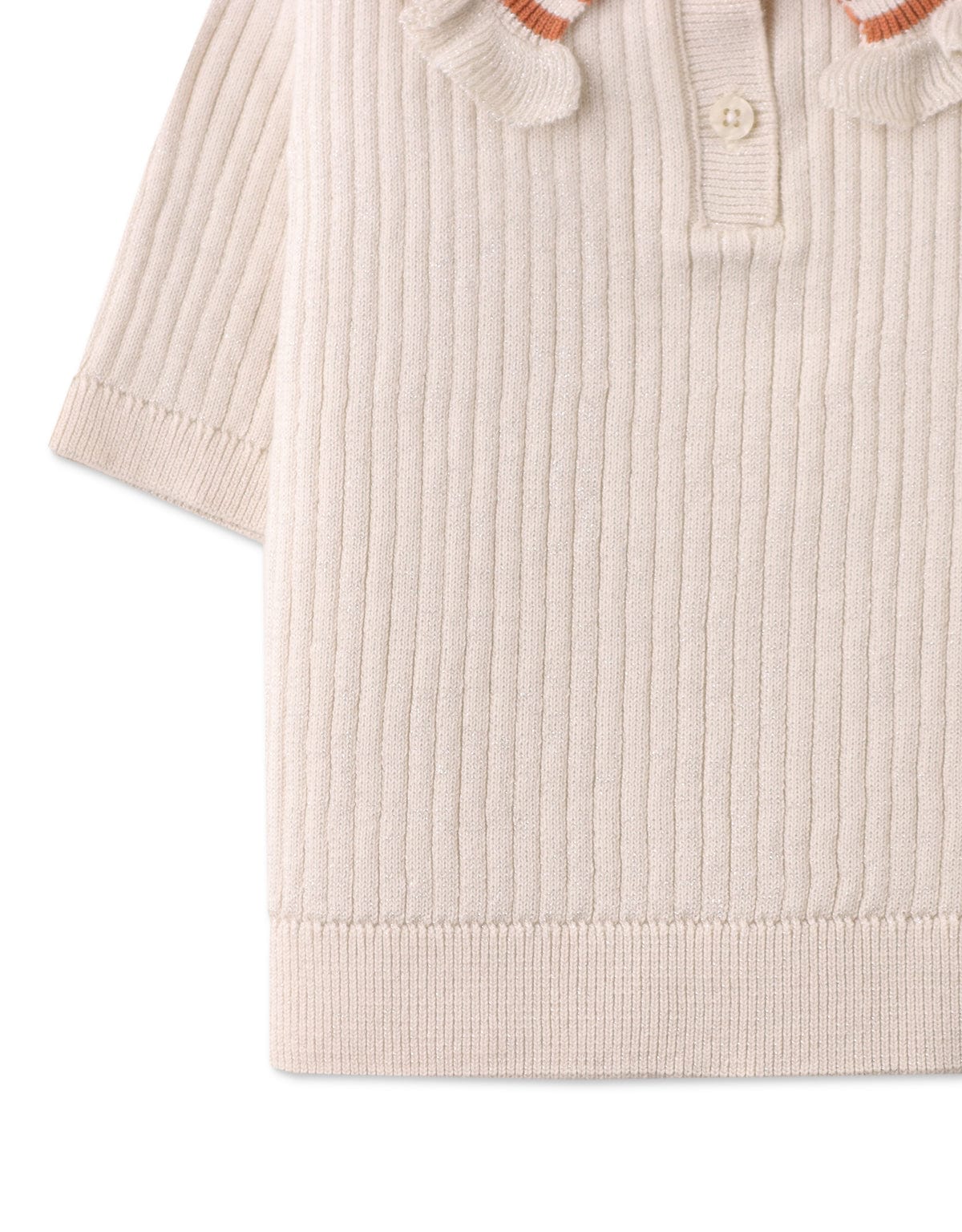 جينجرسنابس بلوزة بنات مضلعة بأزرار أمامية نص كم معدني