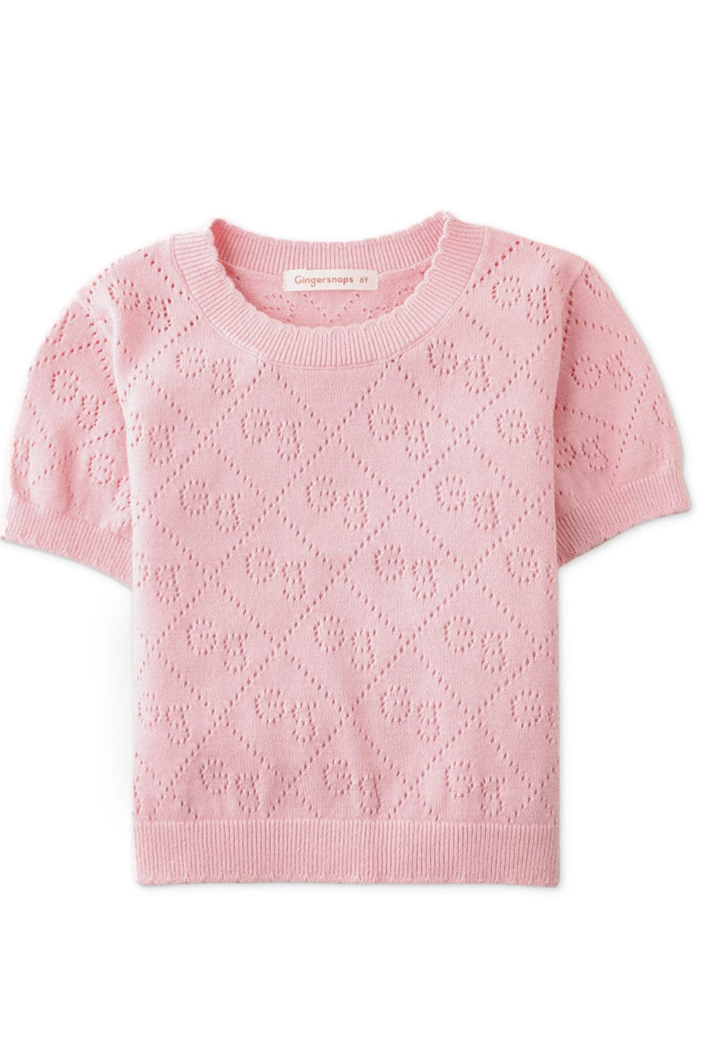 جينجرسنابس بلوزة مخرمة نص كم بناتي وردي