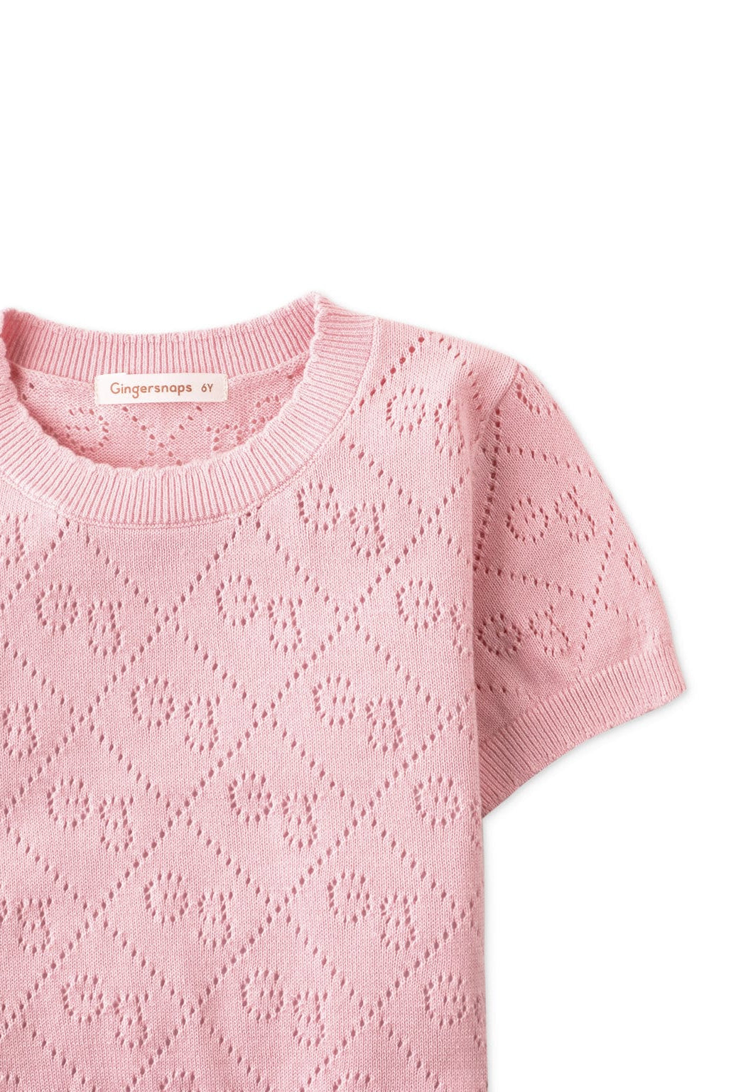 جينجرسنابس بلوزة مخرمة نص كم بناتي وردي