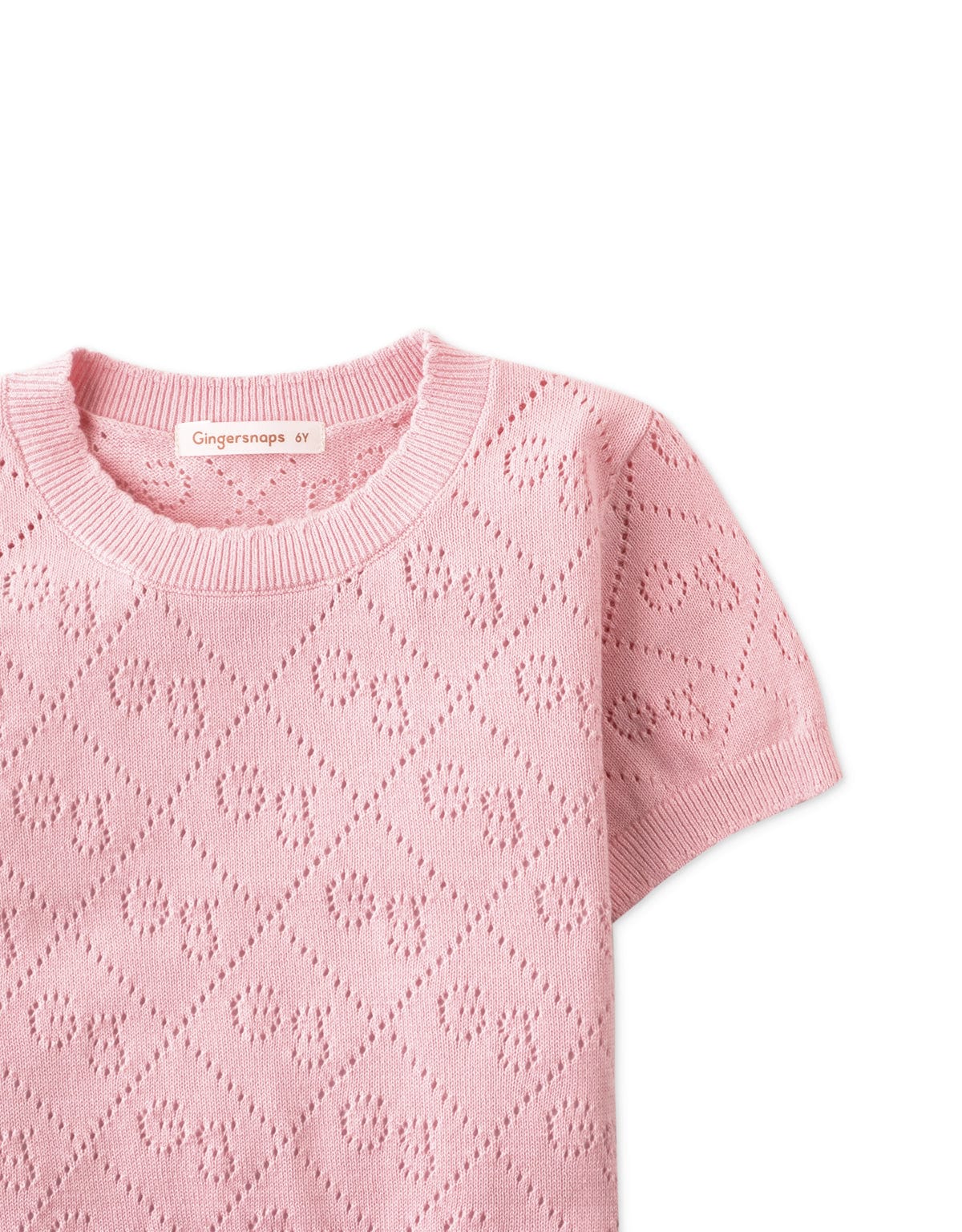 جينجرسنابس بلوزة مخرمة نص كم بناتي وردي