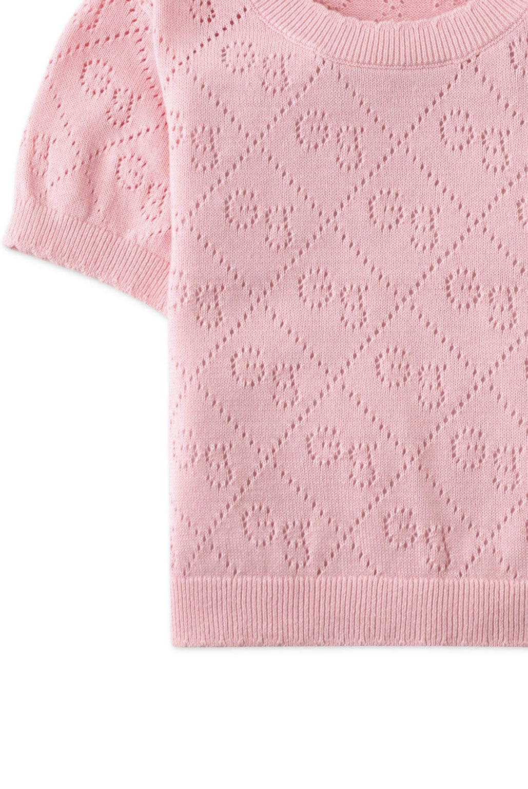 جينجرسنابس بلوزة مخرمة نص كم بناتي وردي