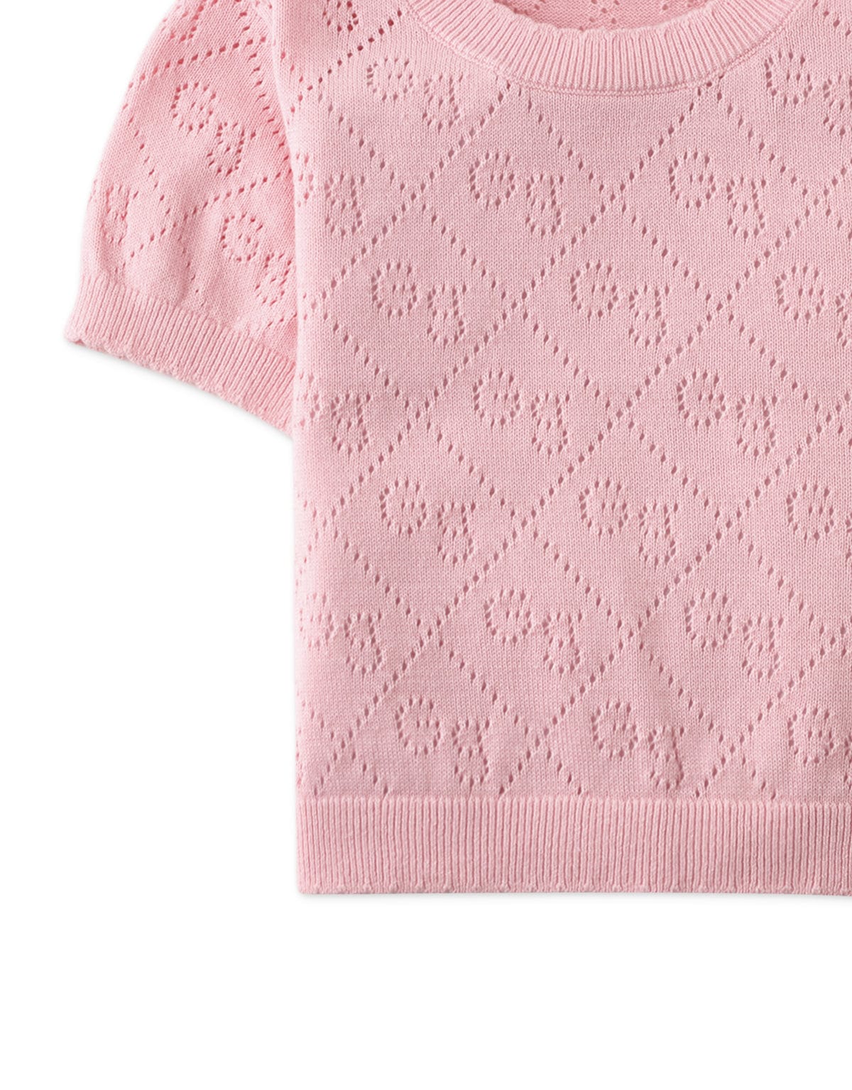 جينجرسنابس بلوزة مخرمة نص كم بناتي وردي